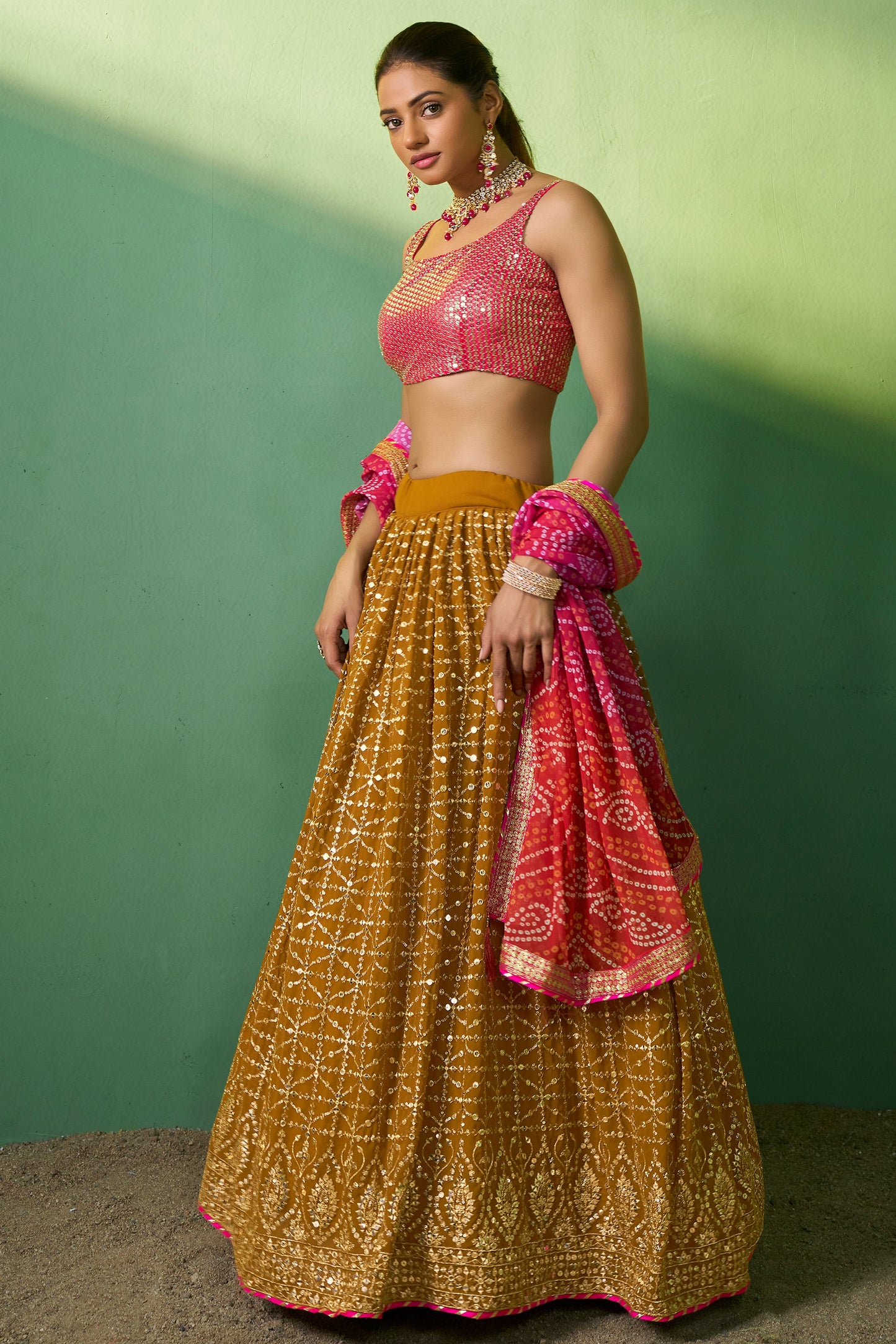 Mustard Yellow Semi Stitched Georgette Lehenga-LC76_4_SareeButa.com