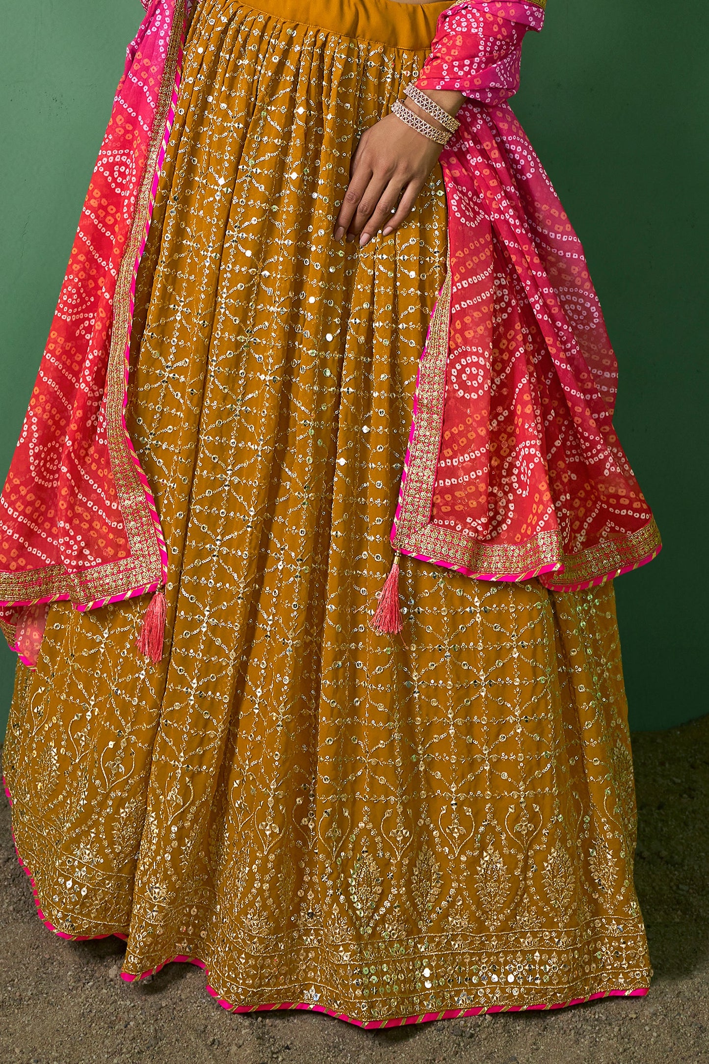Mustard Yellow Semi Stitched Georgette Lehenga-LC76_5_SareeButa.com