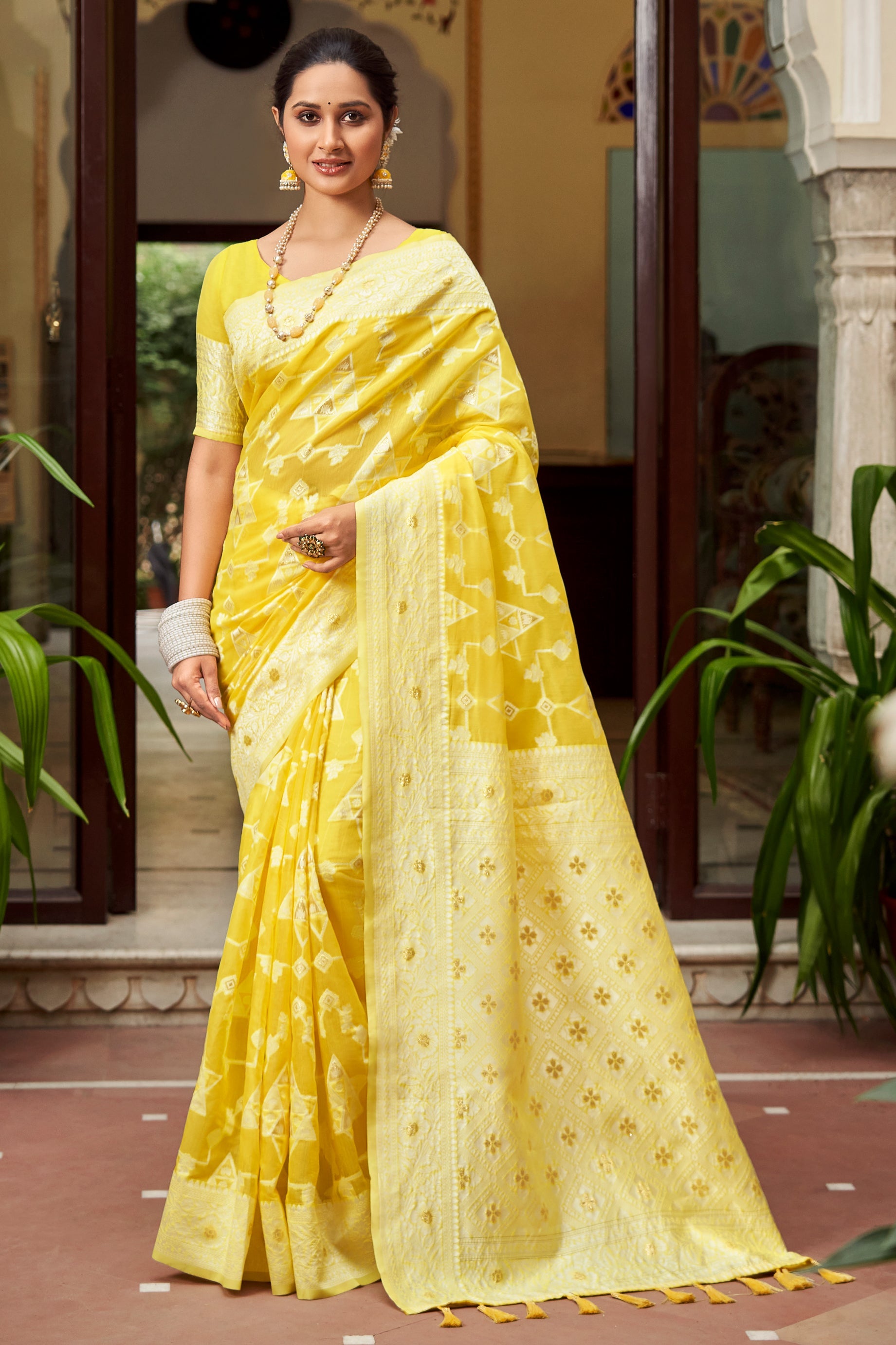 Yellow Woven Cotton Saree-ZB132440_1