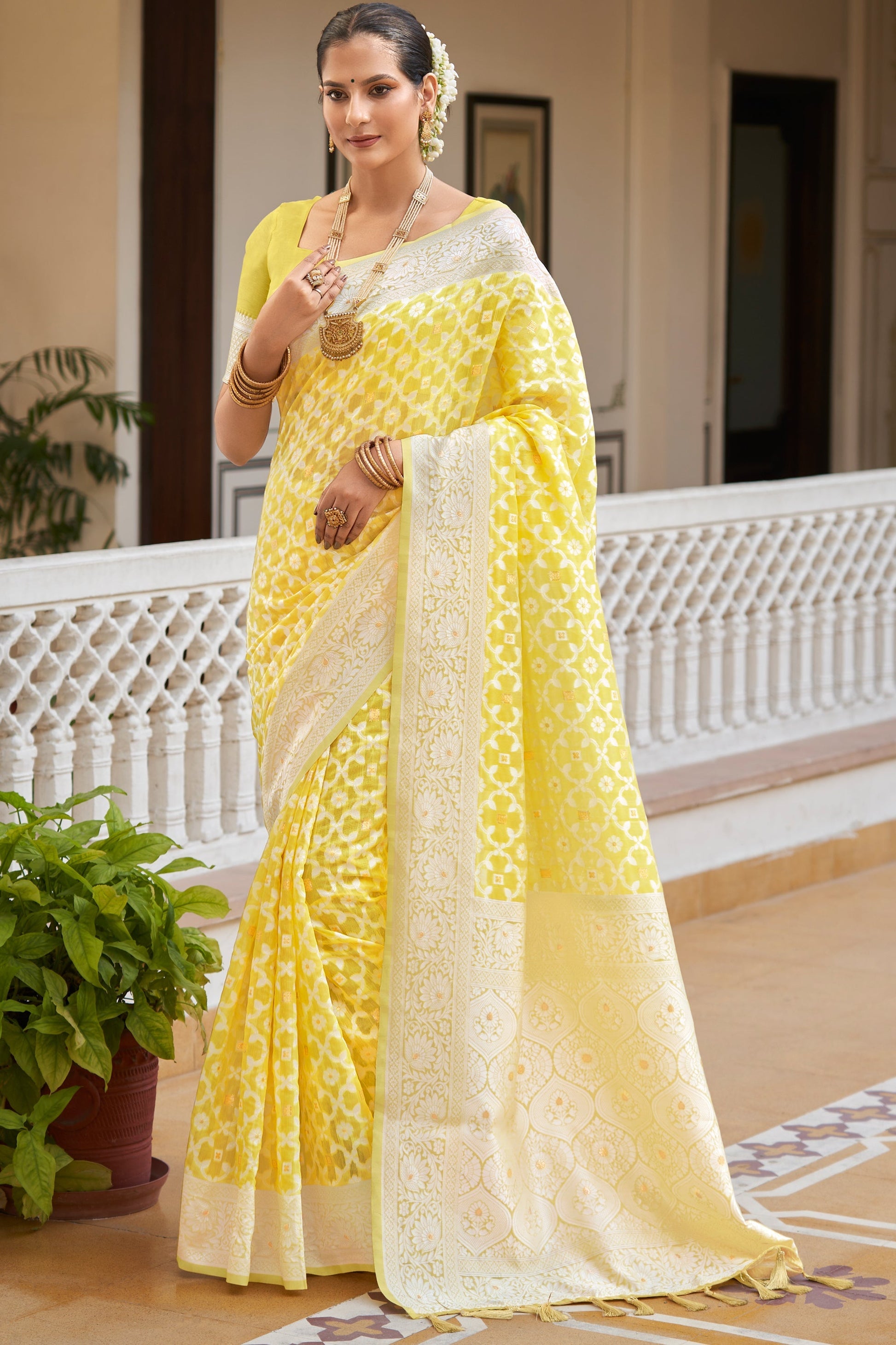 yellow-woven-cotton-saree-zb132454_1_SareeButa.com