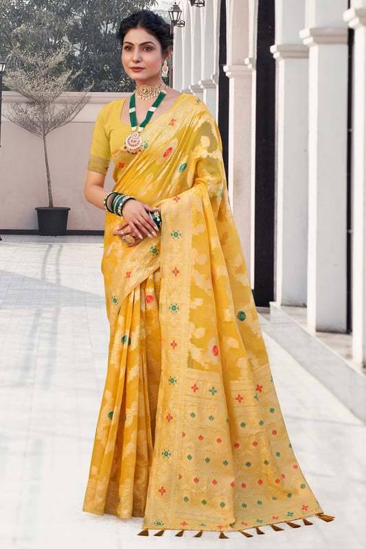 Yellow Woven Cotton Saree-ZB132466_1