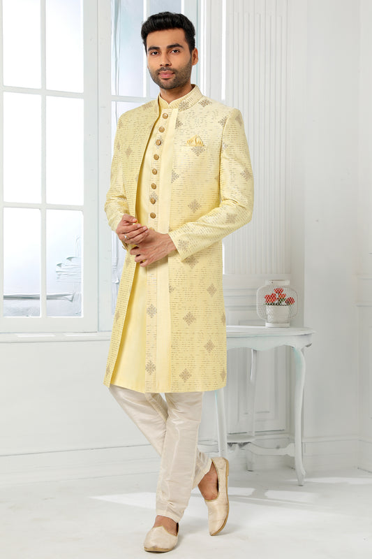 Yellow Silk Kurta Pajama With Jacket-SAR11442_1_SareeButa.com