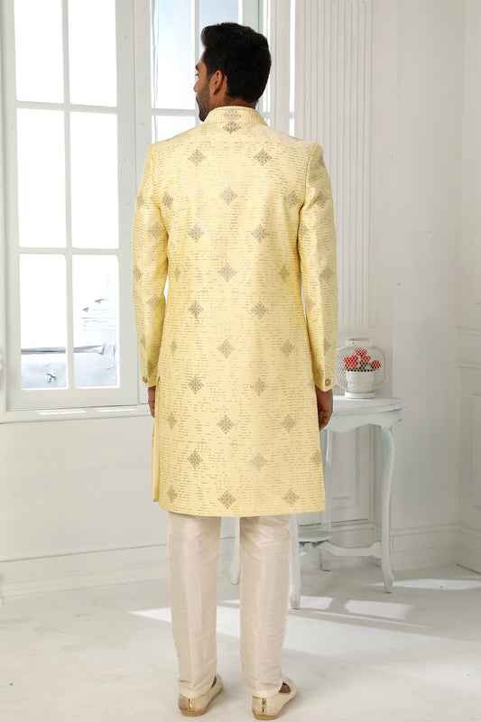 Yellow Silk Kurta Pajama With Jacket-SAR11442_2_SareeButa.com