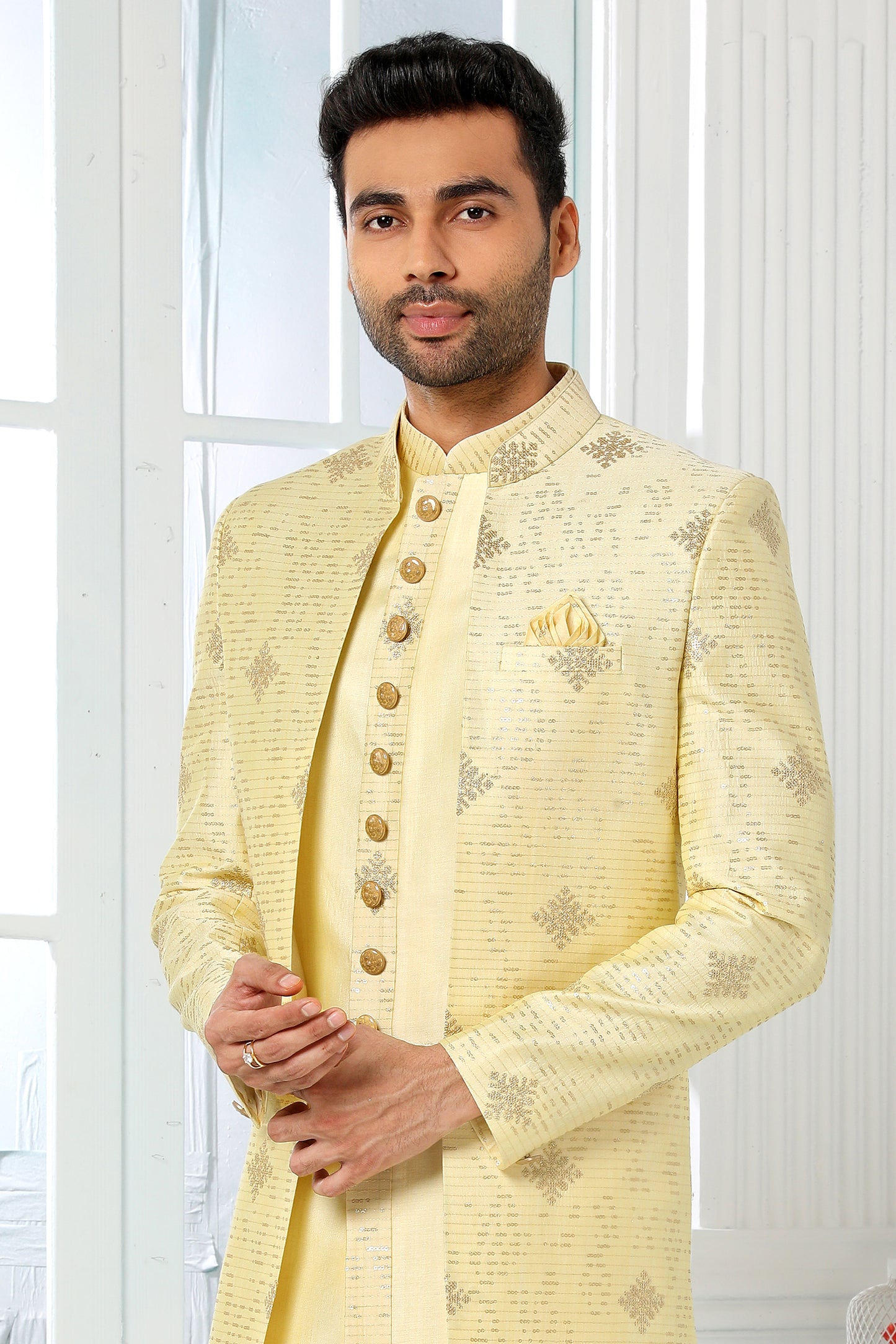 Yellow Silk Kurta Pajama With Jacket-SAR11442_4_SareeButa.com