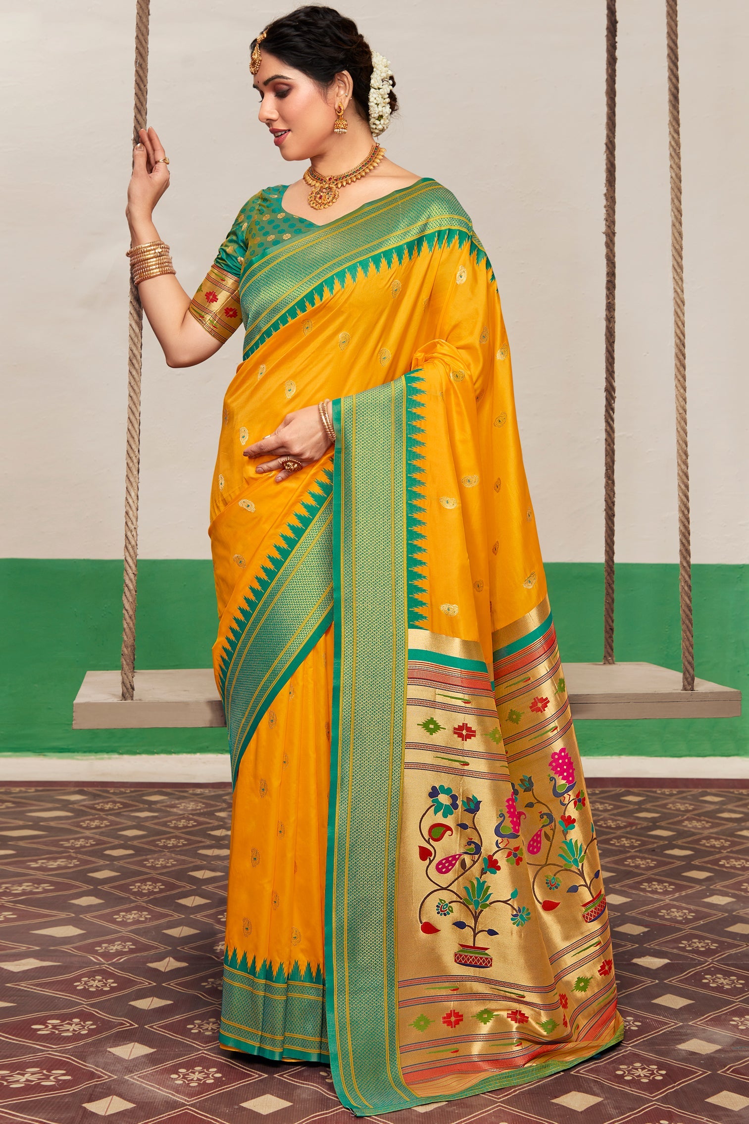 Yellow Silk Paithani Saree-ZB132420_1