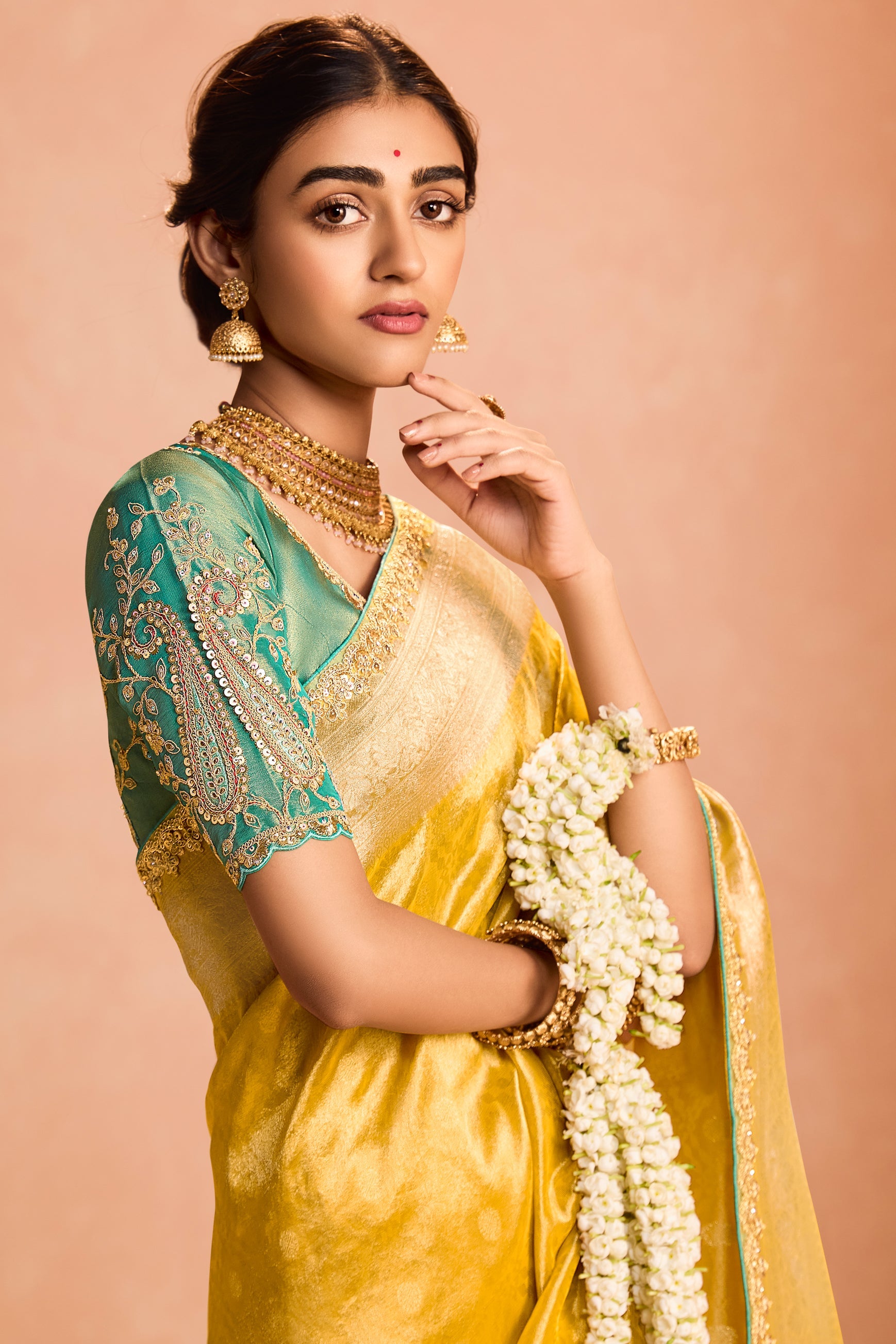Yellow Tissue Silk Saree with Zari Work-ZB133859_4_SareeButa.com