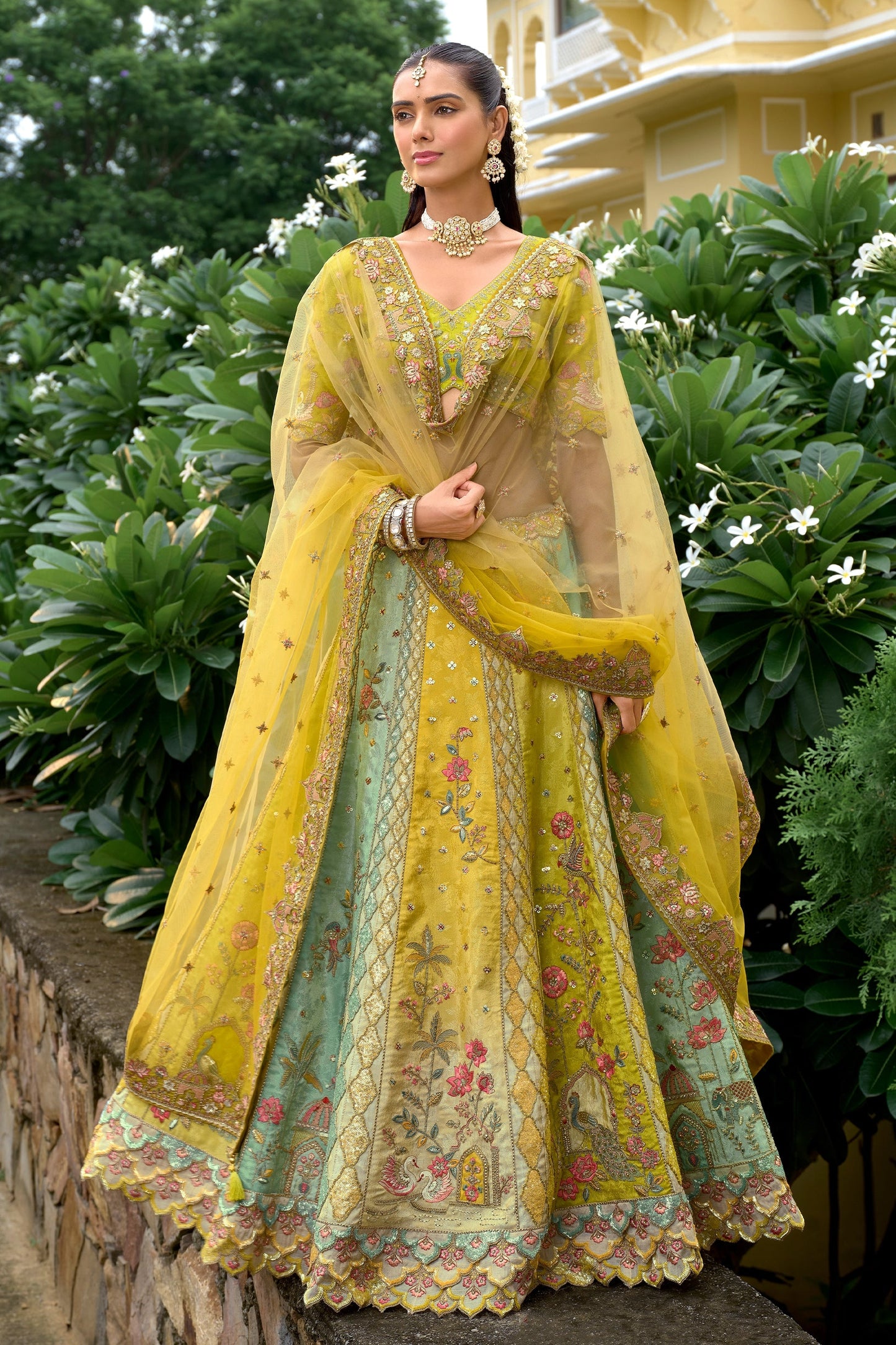 Yellow Unstitched Embroidered Silk Lehenga-SAR11028_1_SareeButa.com