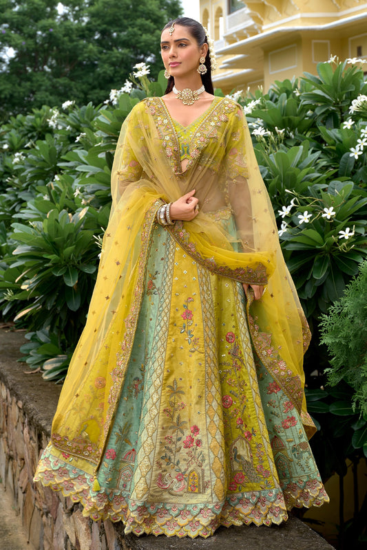Yellow Unstitched Embroidered Silk Lehenga-SAR11028_1_SareeButa.com