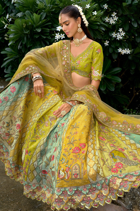 Yellow Unstitched Embroidered Silk Lehenga-SAR11028_2_SareeButa.com