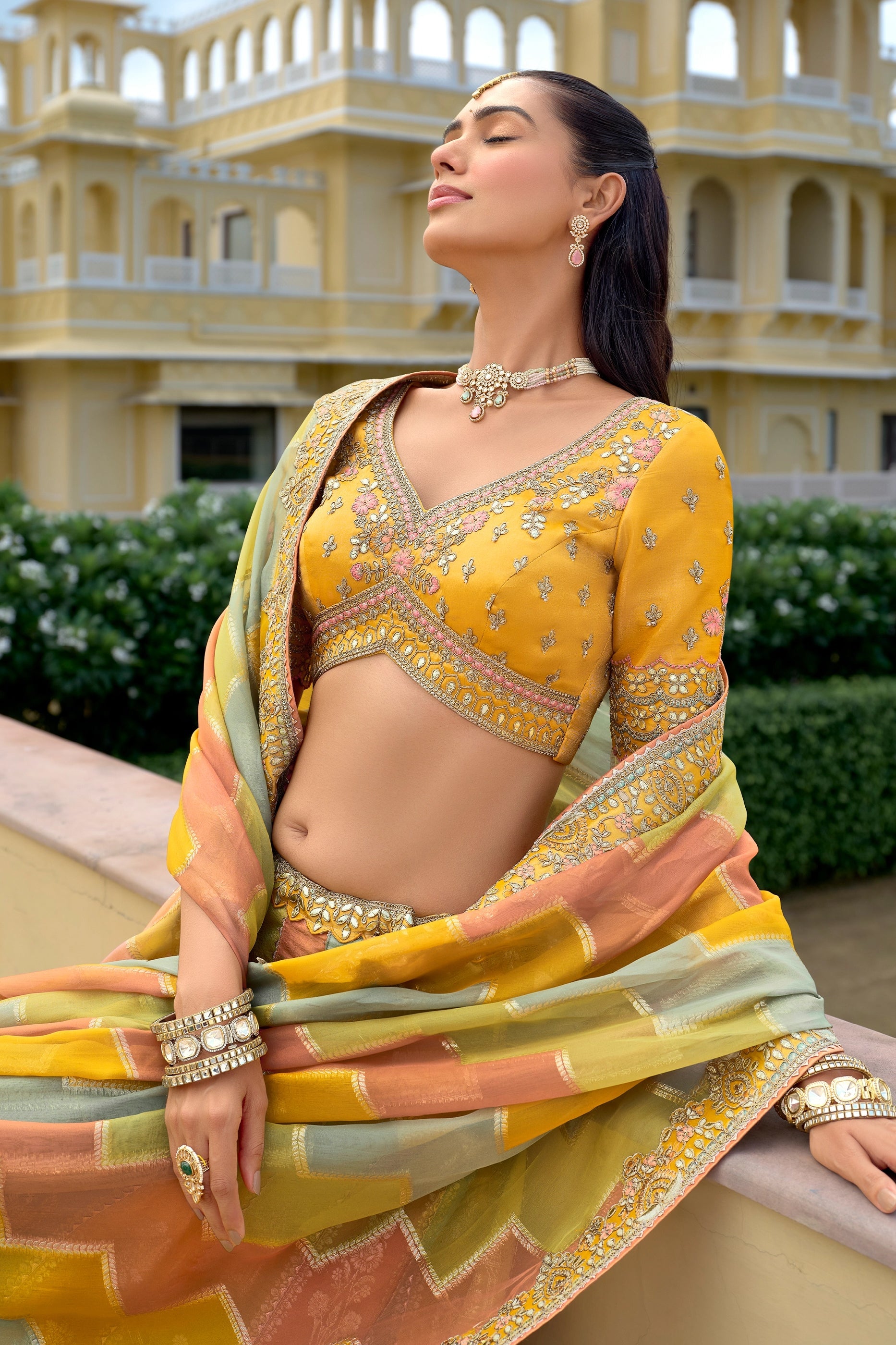 Yellow Unstitched Embroidered Silk Lehenga-SAR11030_2_SareeButa.com