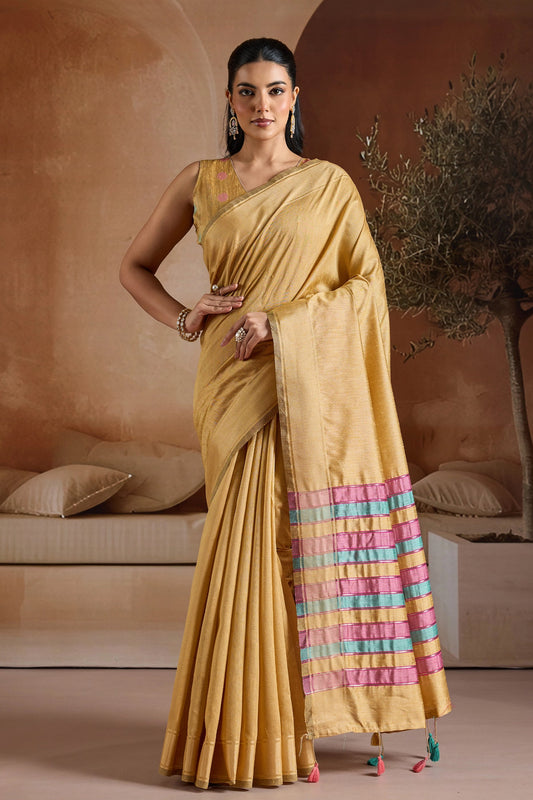 Yellow Woven Bhagalpuri Silk Saree-SAR11196_1_SareeButa.com