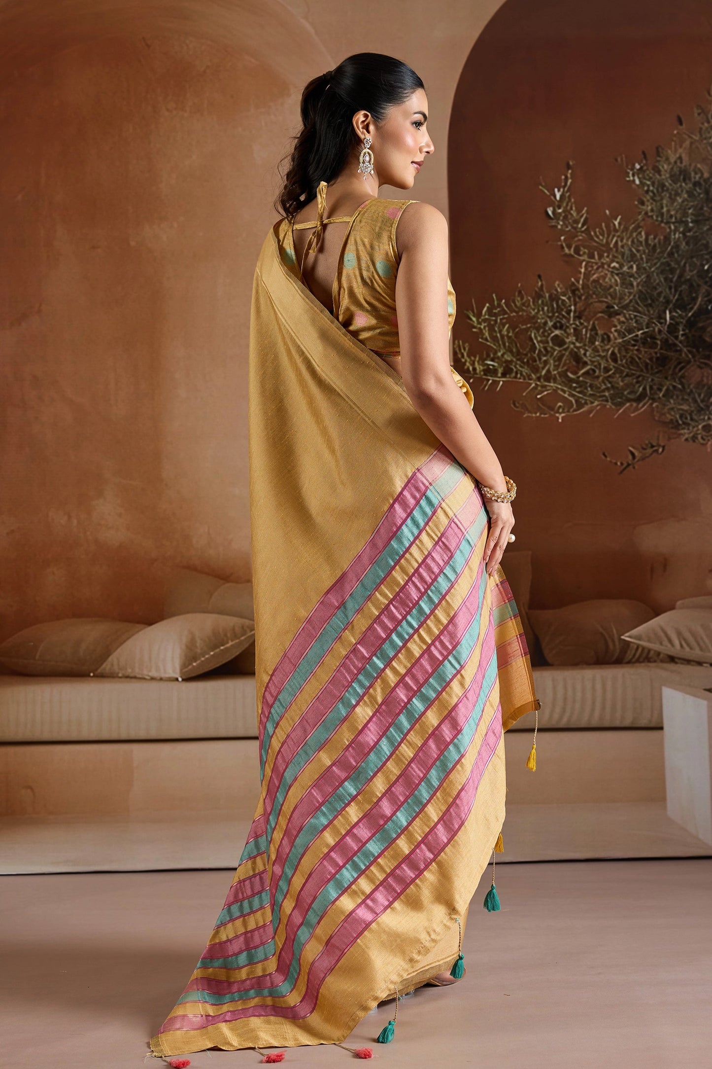 Yellow Woven Bhagalpuri Silk Saree-SAR11196_3_SareeButa.com