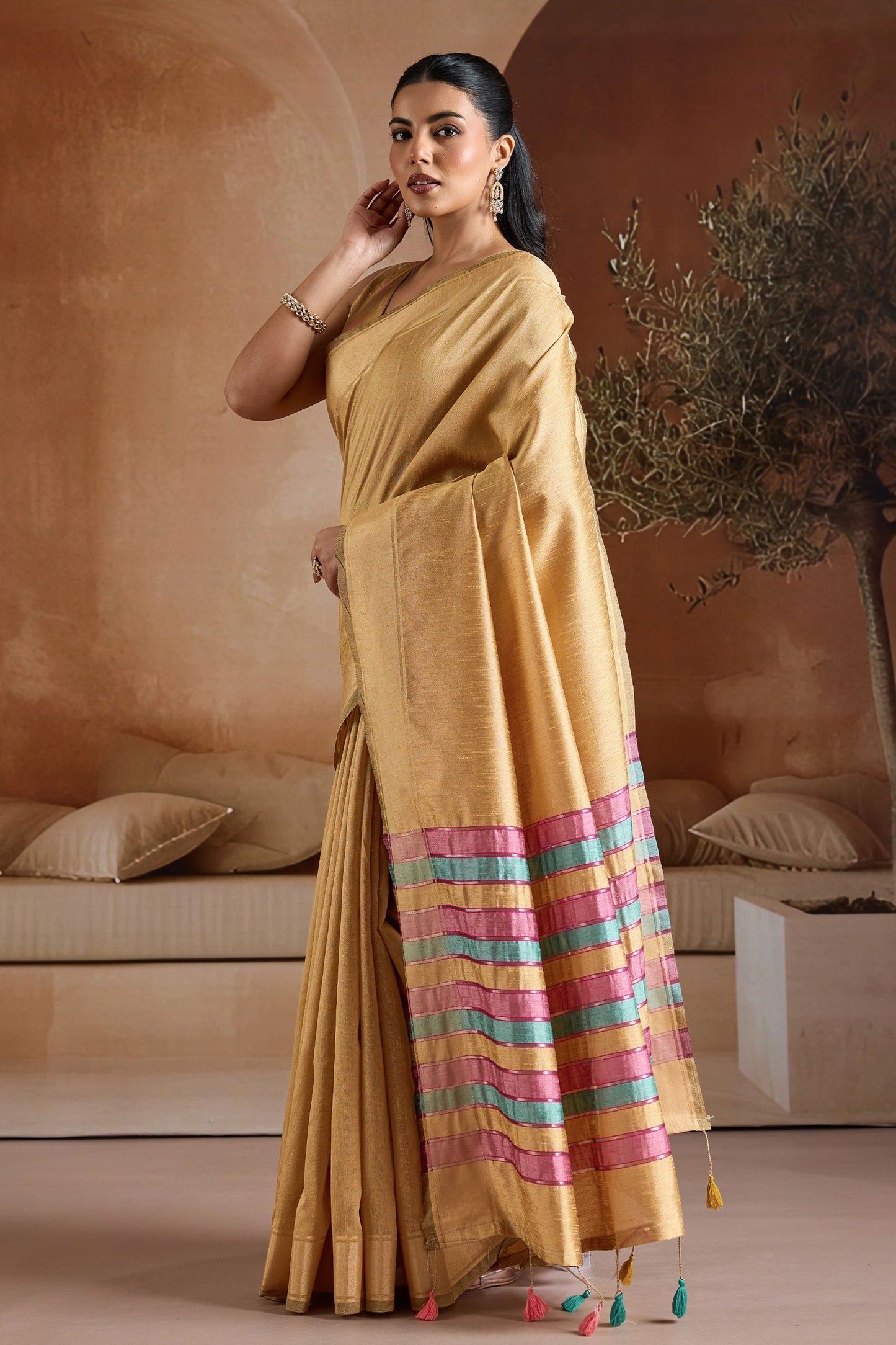 Yellow Woven Bhagalpuri Silk Saree-SAR11196_4_SareeButa.com