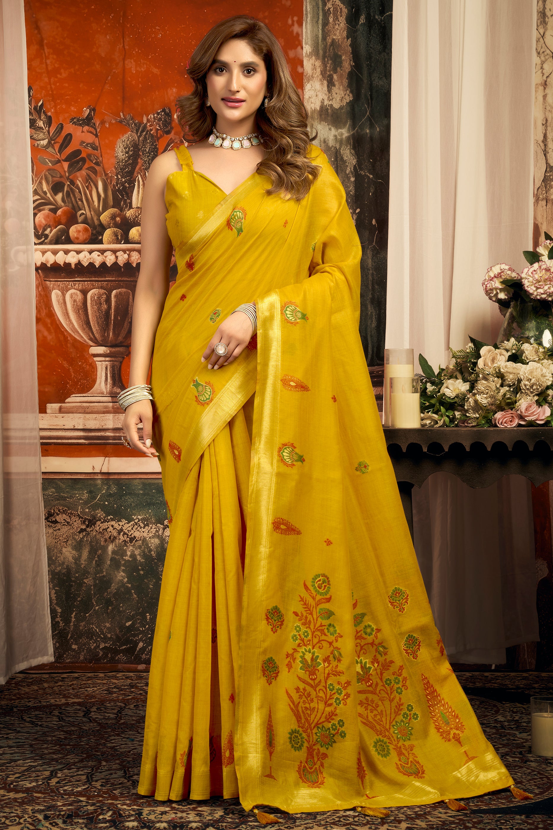Yellow Woven Cotton Saree-SAR12751_1_SareeButa.com