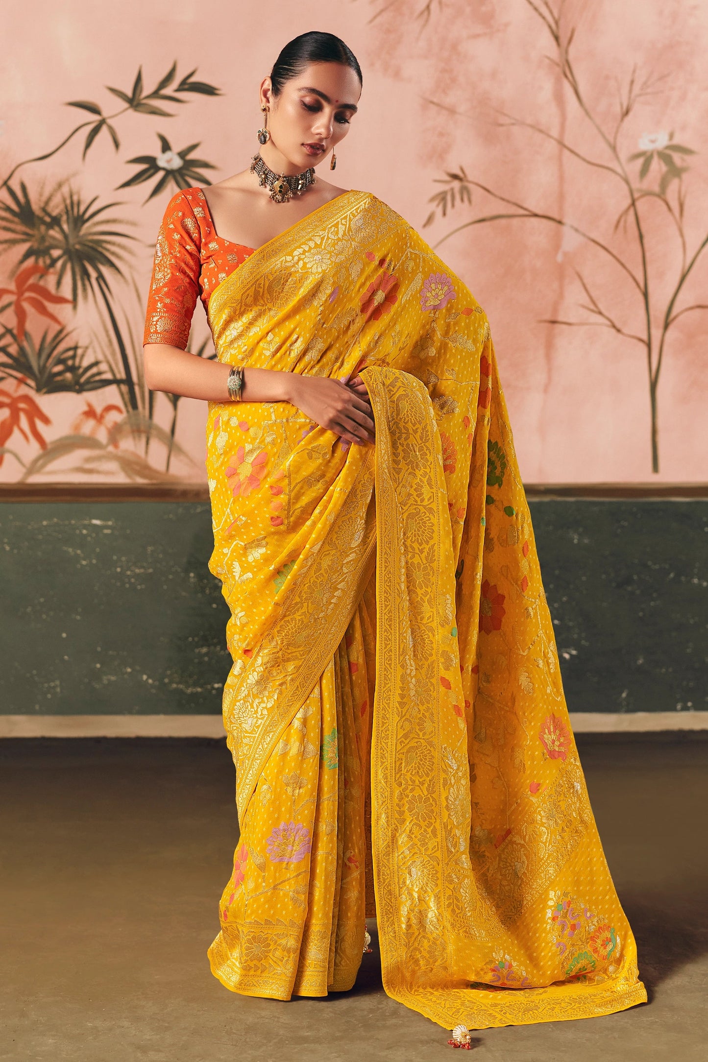 Yellow Woven Georgette Bandhani Saree-SAR10978_1_SareeButa.com