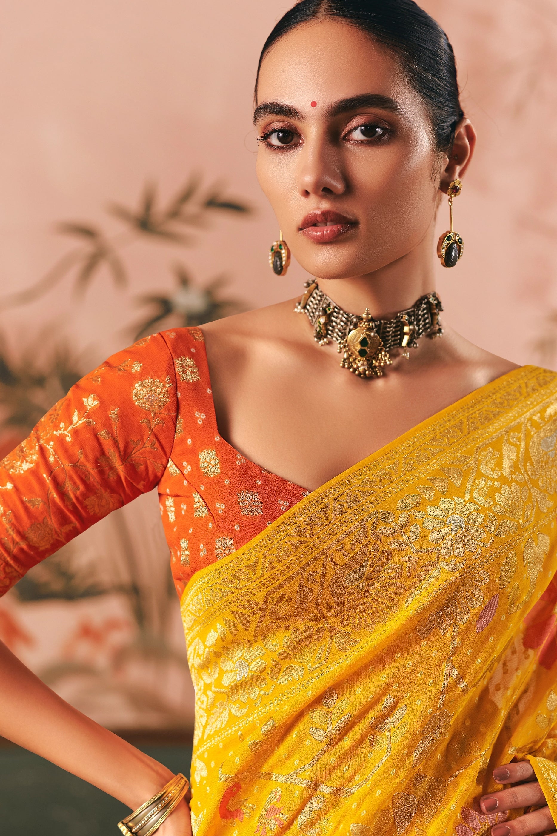 Yellow Woven Georgette Bandhani Saree-SAR10978_2_SareeButa.com