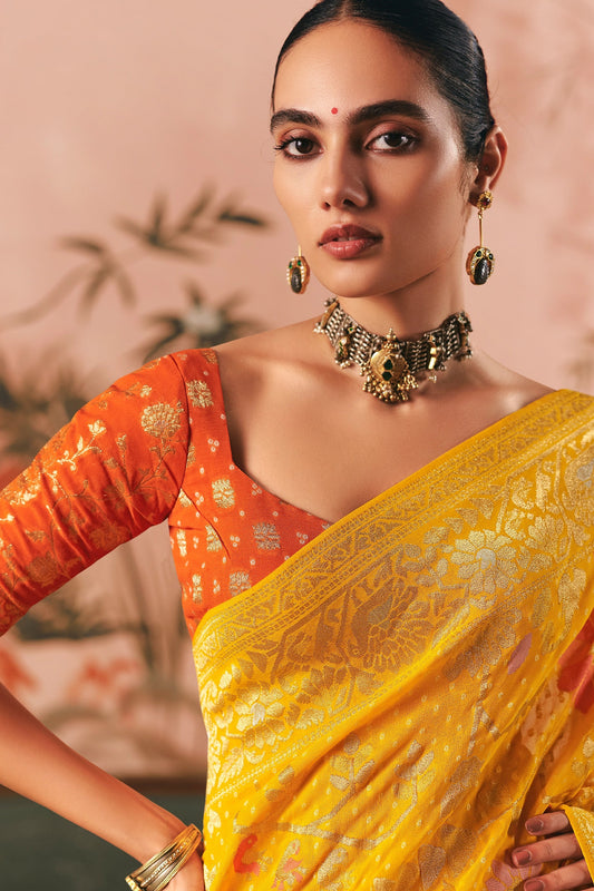 Yellow Woven Georgette Bandhani Saree-SAR10978_2_SareeButa.com