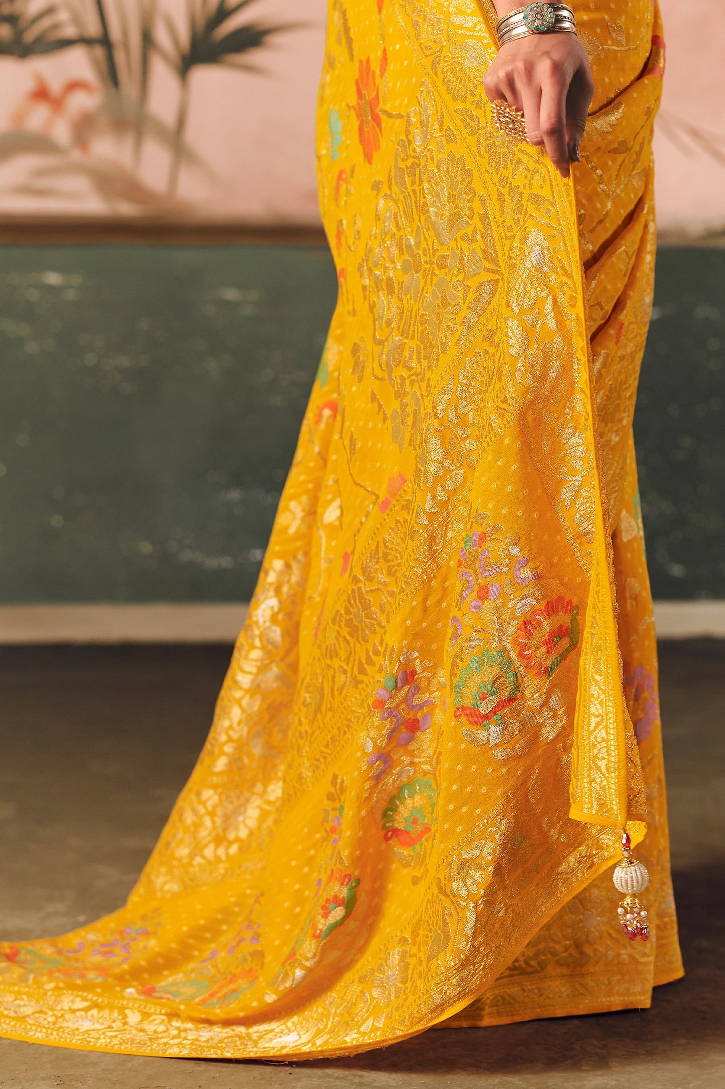 Yellow Woven Georgette Bandhani Saree-SAR10978_3_SareeButa.com