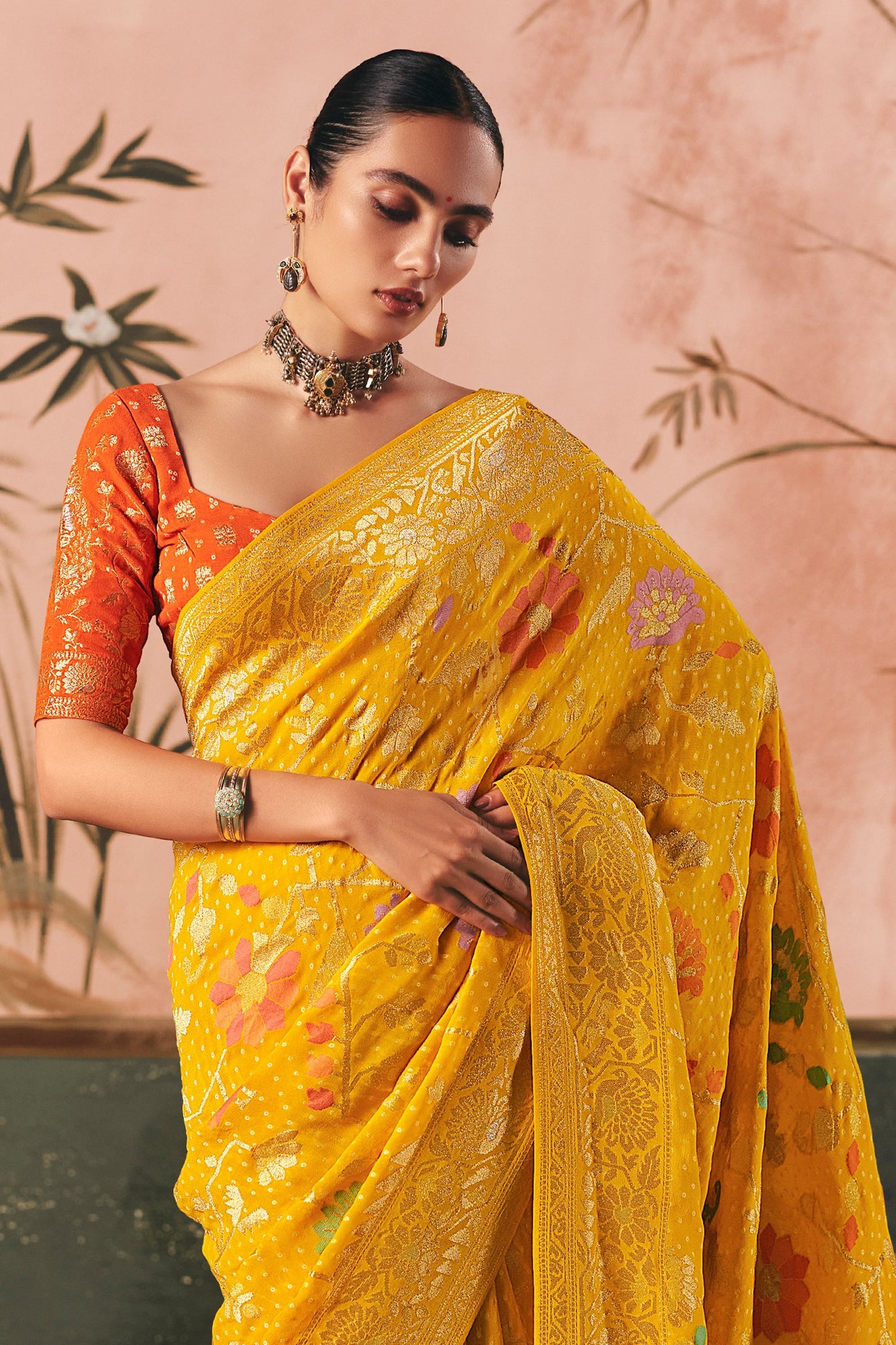 Yellow Woven Georgette Bandhani Saree-SAR10978_4_SareeButa.com