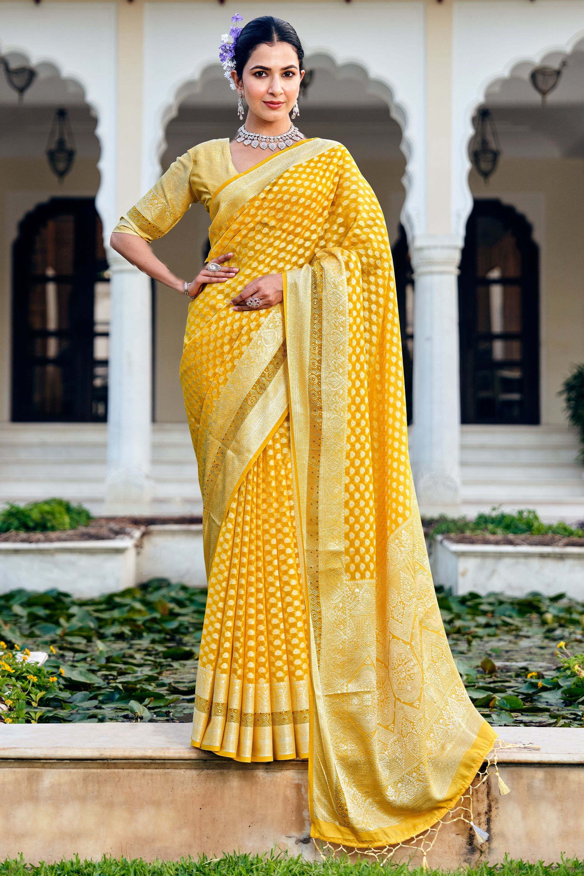 Yellow Woven Georgette Saree-SAR11275_1_SareeButa.com