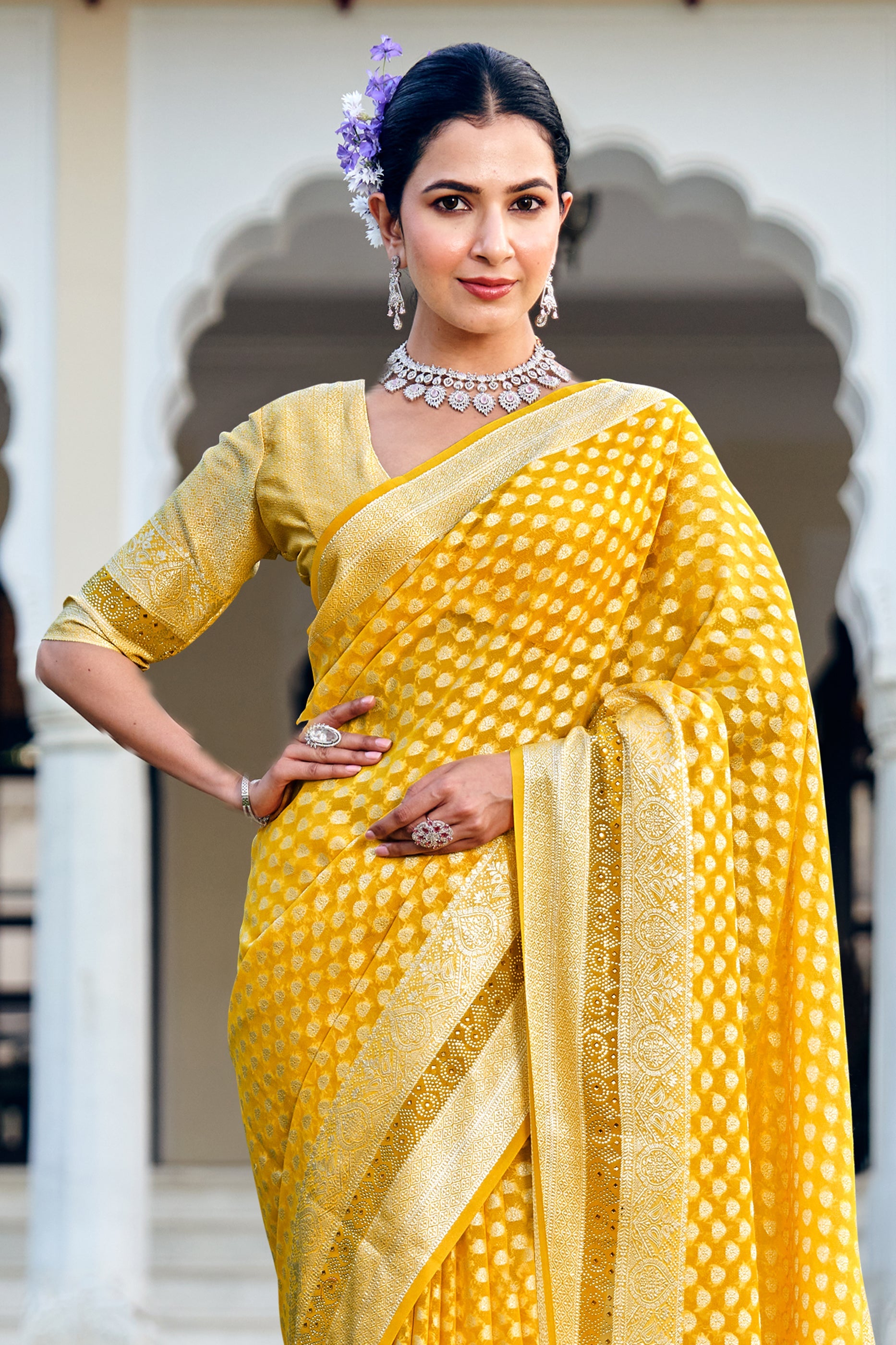 Yellow Woven Georgette Saree-SAR11275_3_SareeButa.com