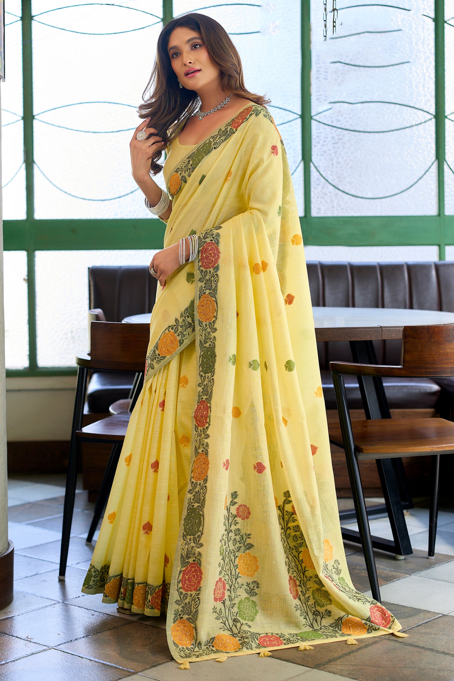 Yellow Woven Linen Saree-SAR12732_3_SareeButa.com