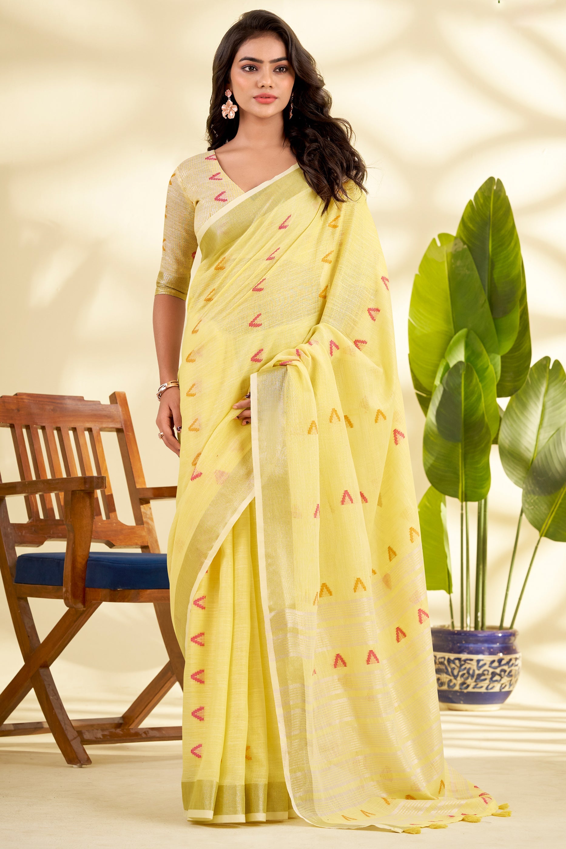 Yellow Woven Linen Silk Saree-SAR10008_1_SareeButa.com
