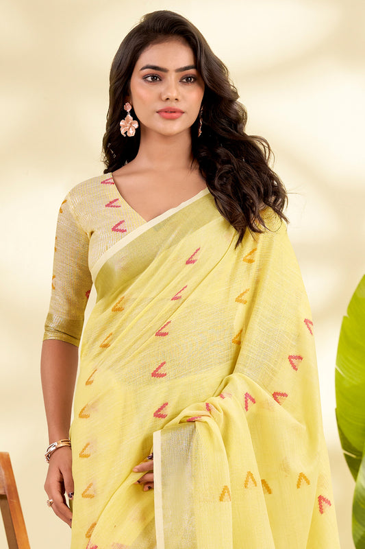 Yellow Woven Linen Silk Saree-SAR10008_2_SareeButa.com