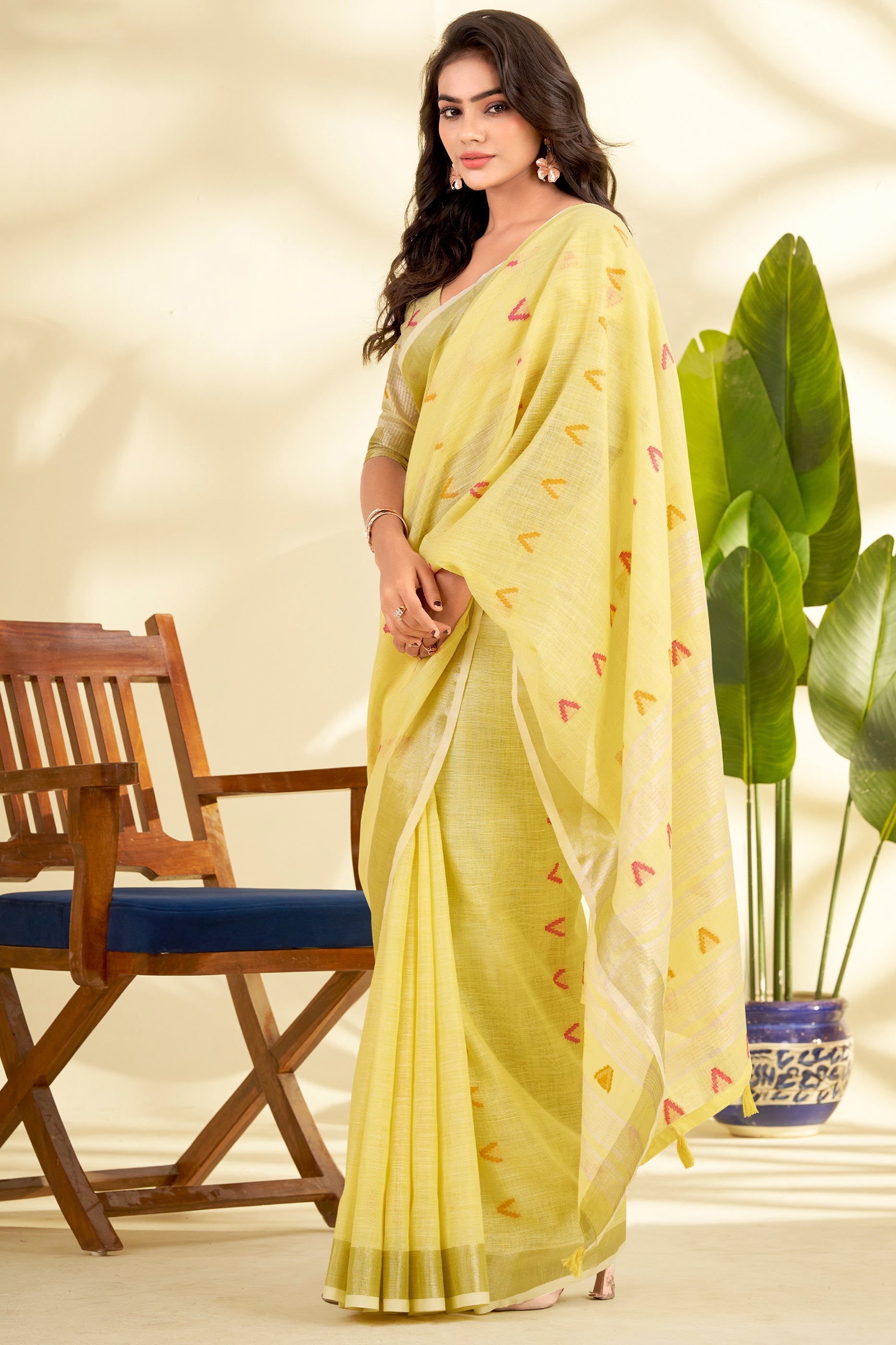 Yellow Woven Linen Silk Saree-SAR10008_3_SareeButa.com