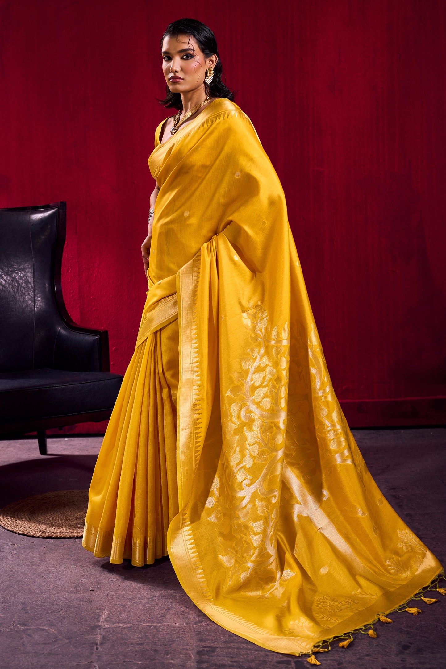 Yellow Woven Satin Saree-SAR12382_1_SareeButa.com