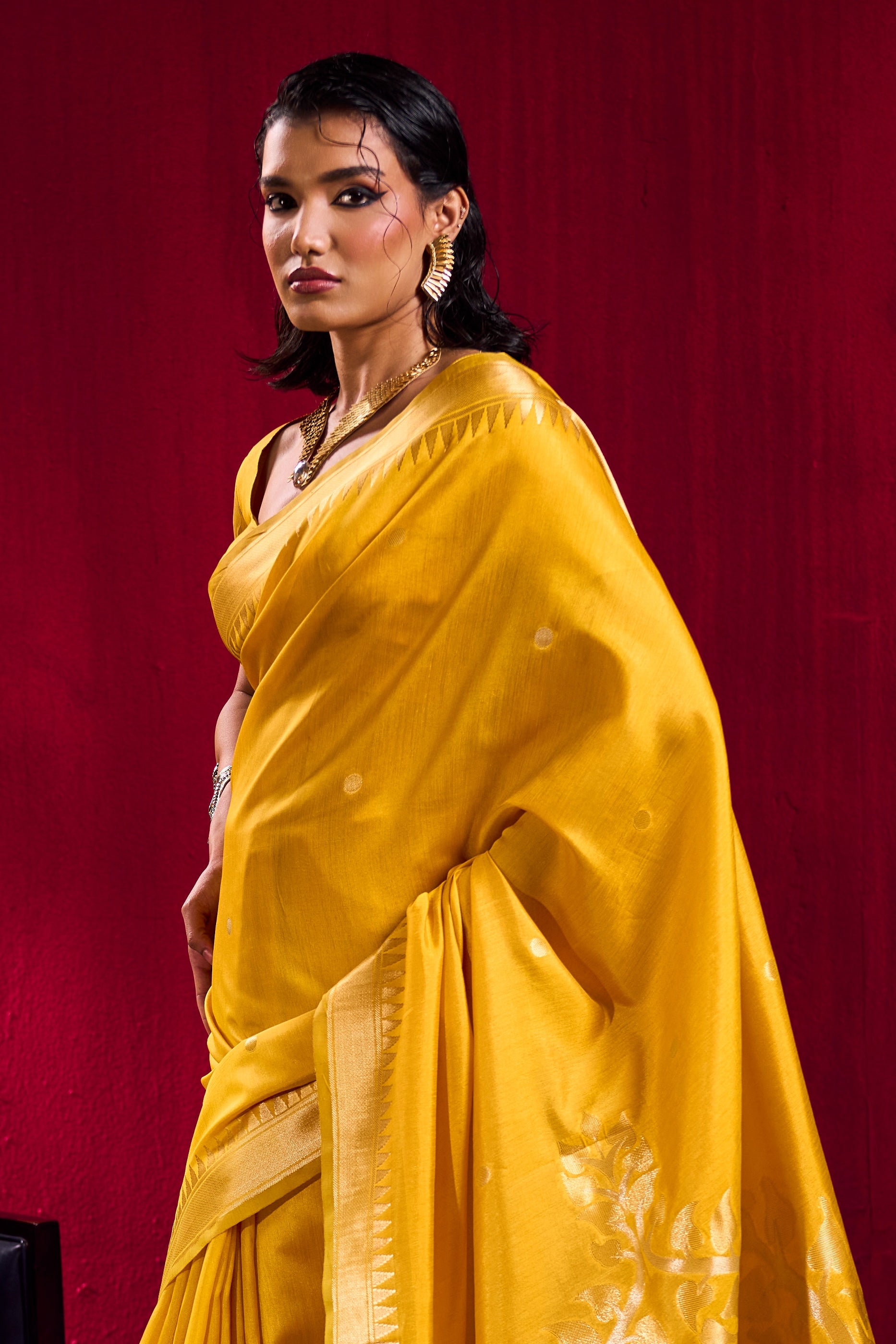 Yellow Woven Satin Saree-SAR12382_2_SareeButa.com