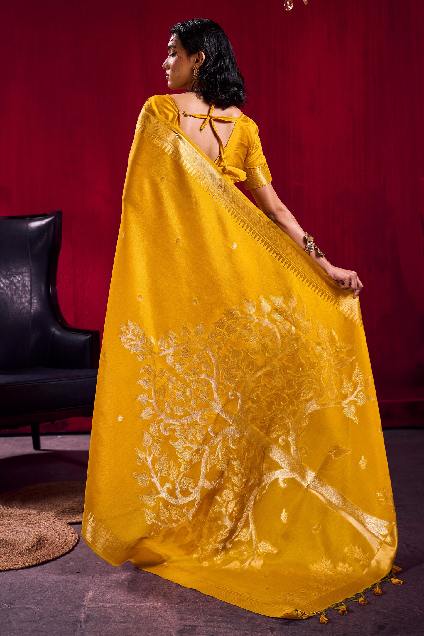 Yellow Woven Satin Saree-SAR12382_3_SareeButa.com