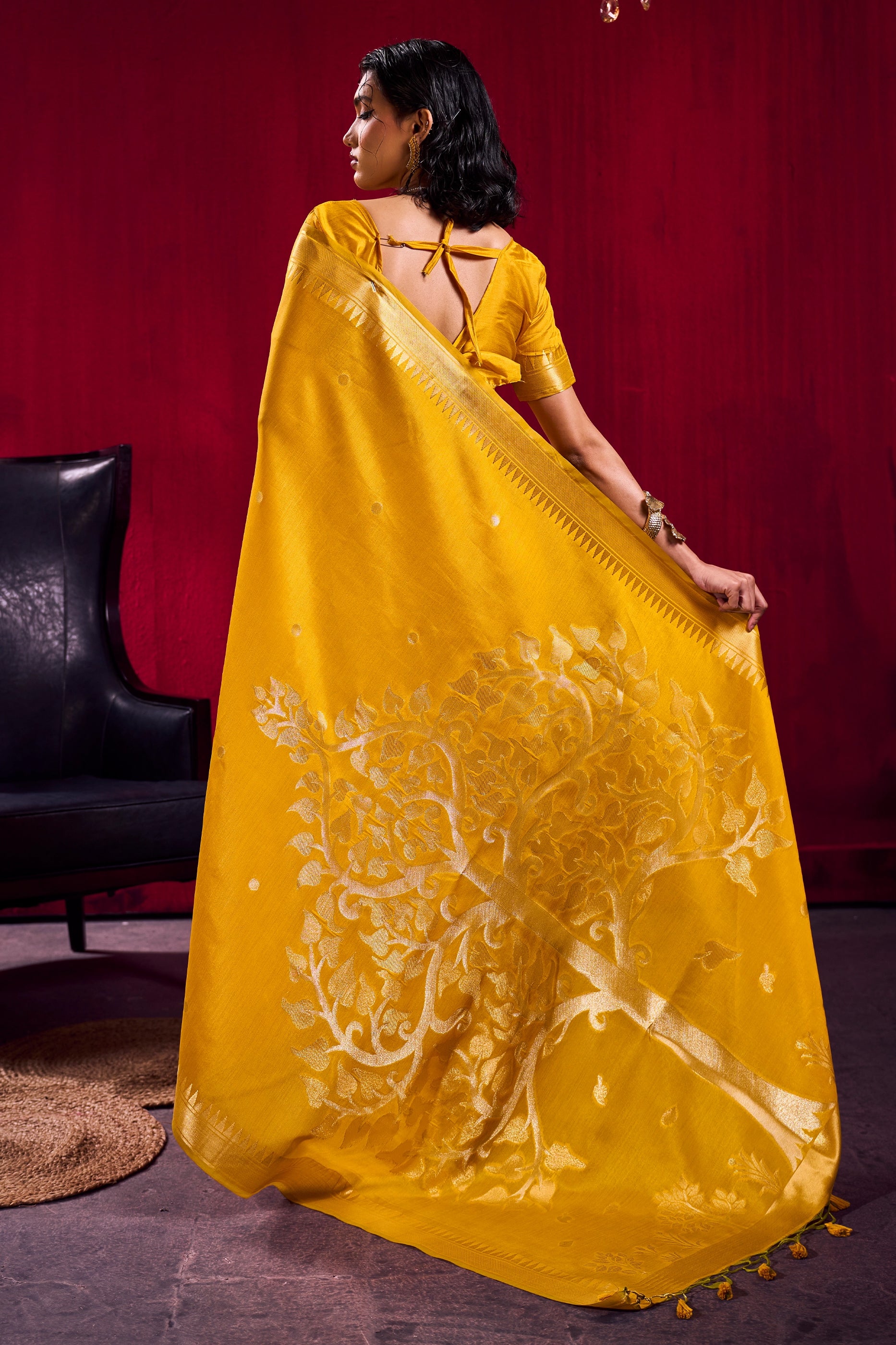 Yellow Woven Satin Saree-SAR12382_3_SareeButa.com