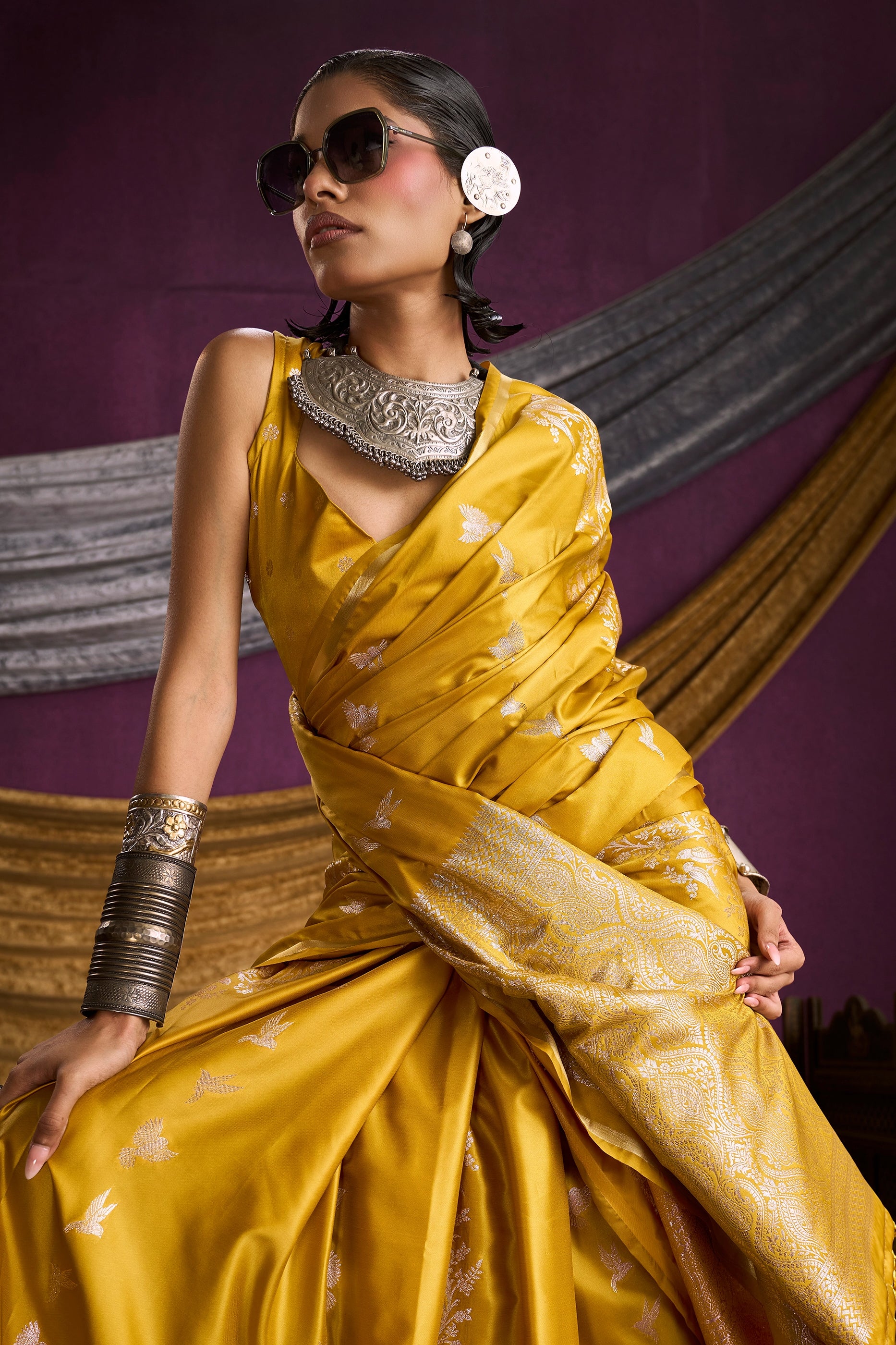 Yellow Woven Satin Silk Saree-SAR12330_2_SareeButa.com