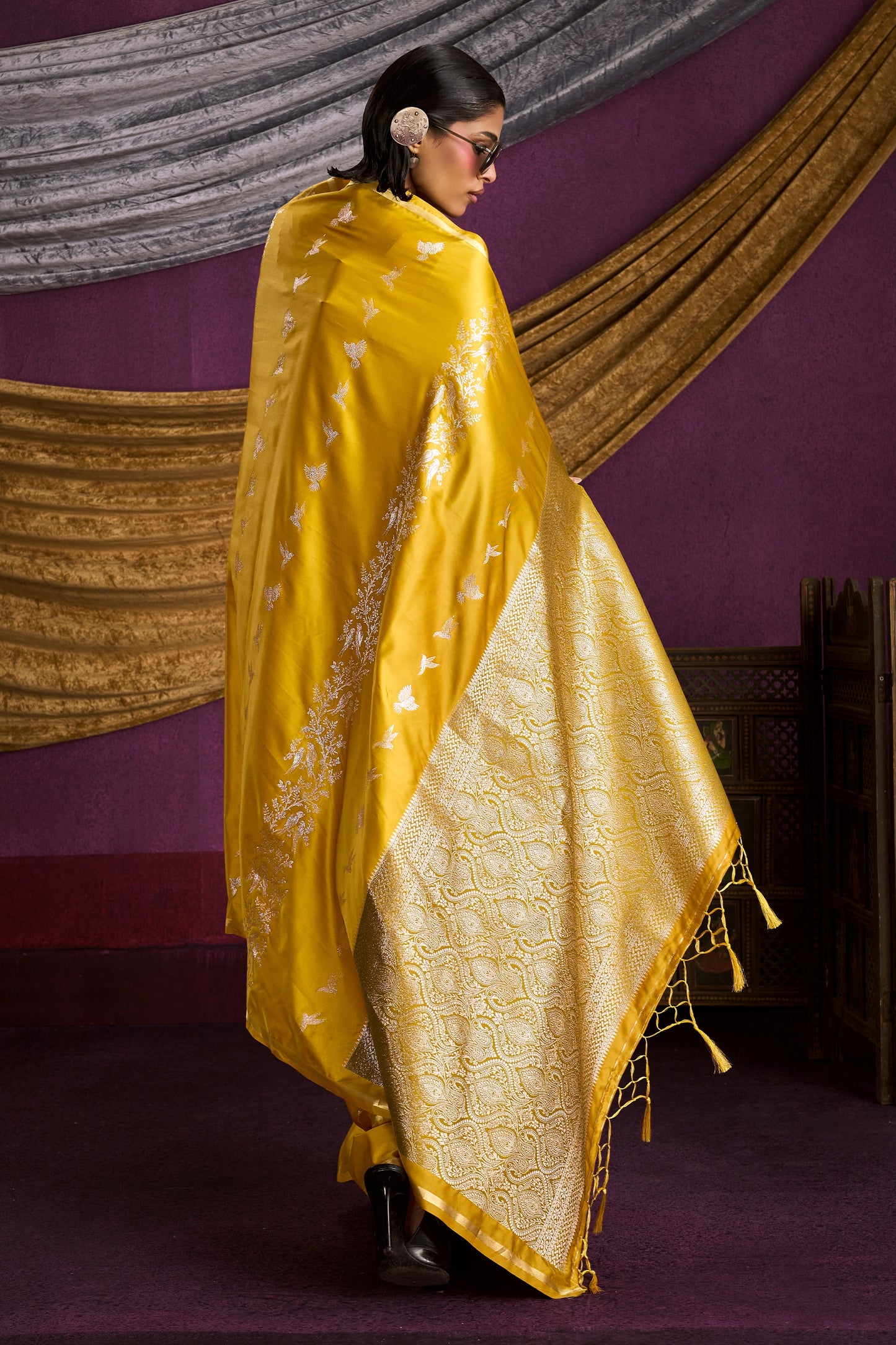 Yellow Woven Satin Silk Saree-SAR12330_4_SareeButa.com