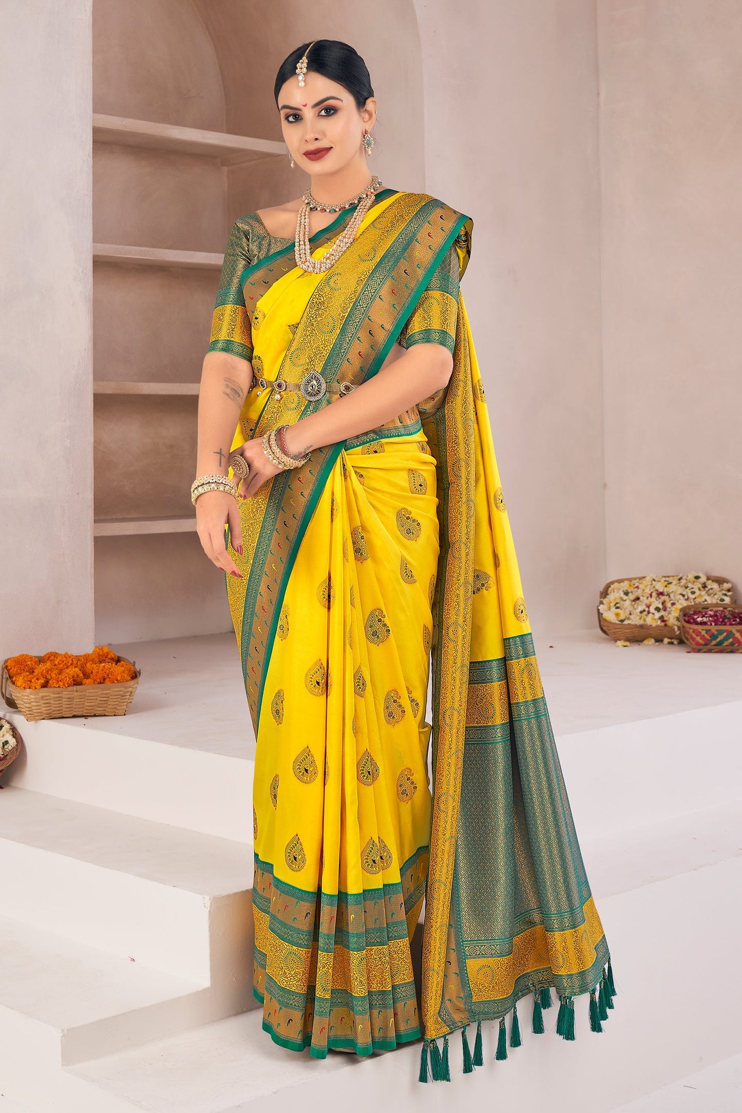 yellow-woven-silk-saree-zb132370_1_SareeButa.com