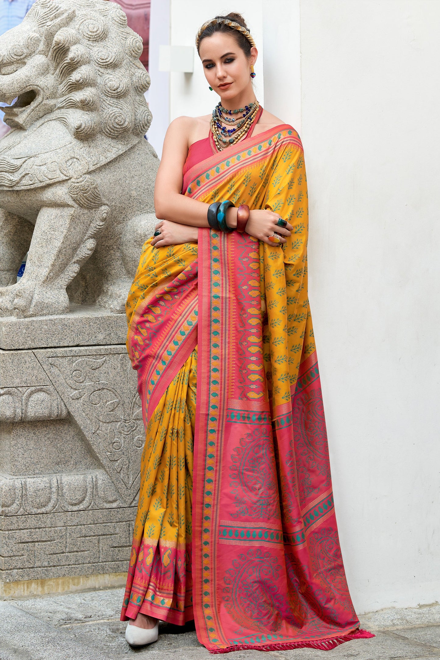 Yellow Woven Soft Ikat Silk Saree-SAR10031_1_SareeButa.com