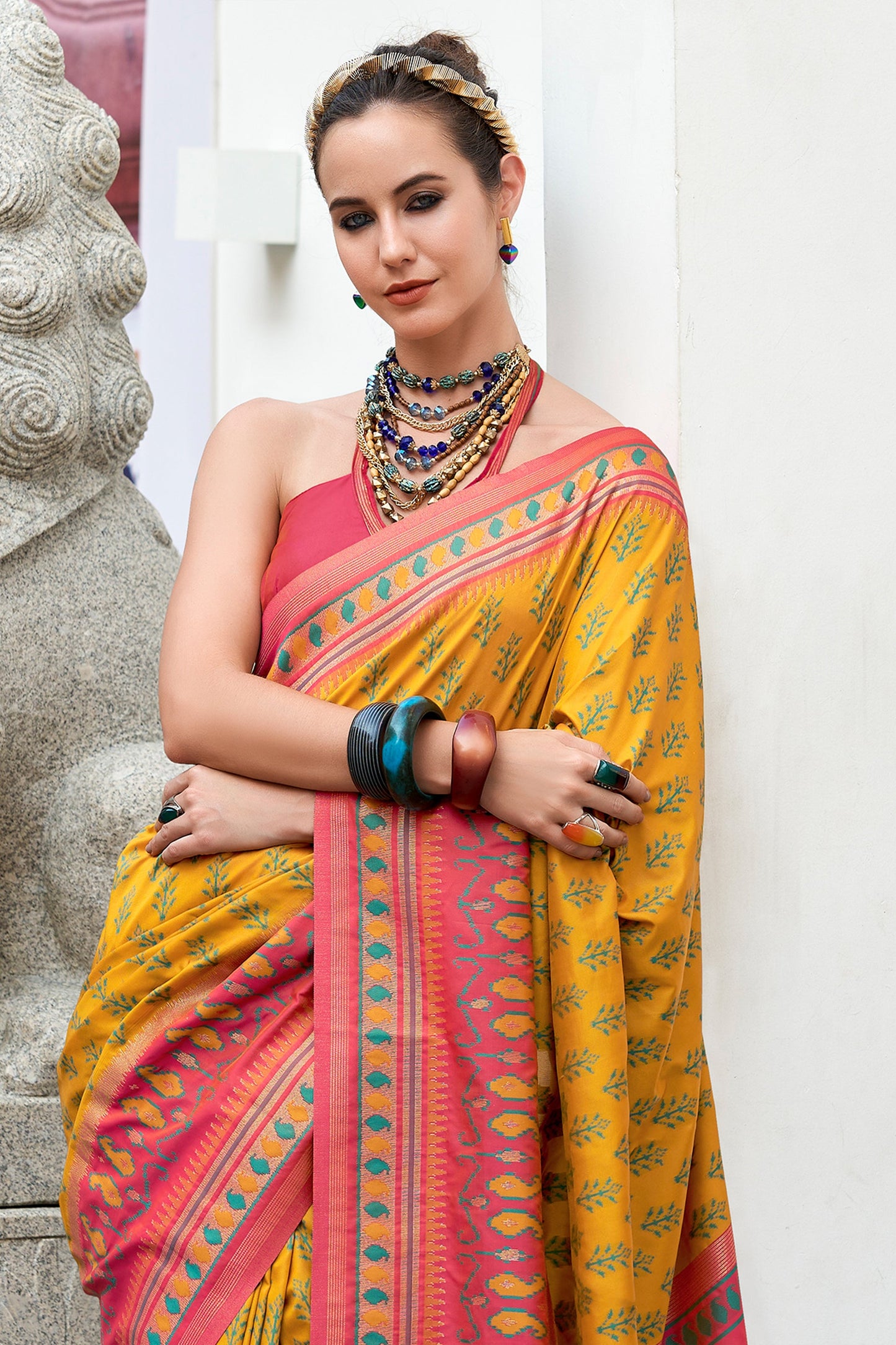 Yellow Woven Soft Ikat Silk Saree-SAR10031_4_SareeButa.com