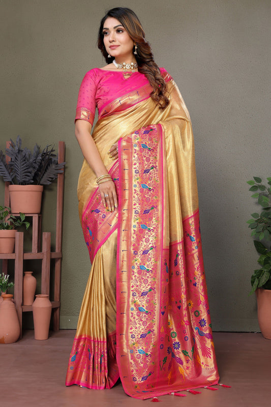 Yellow Woven Tissue Silk Paithani Saree-ZB134813_1_SareeButa.com