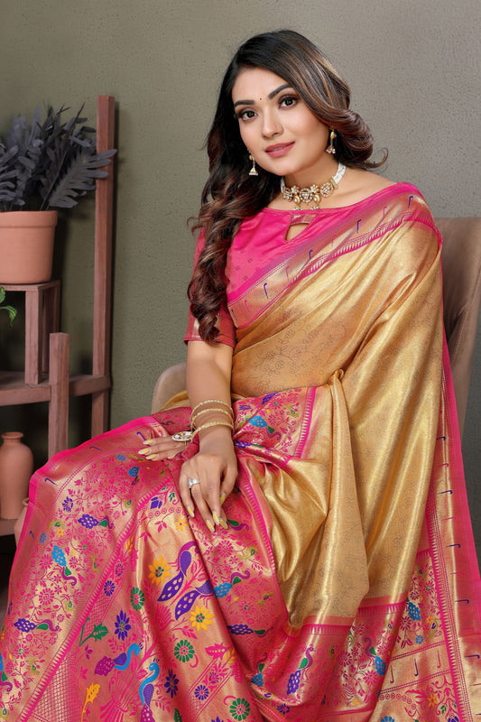 Yellow Woven Tissue Silk Paithani Saree-ZB134813_2_SareeButa.com