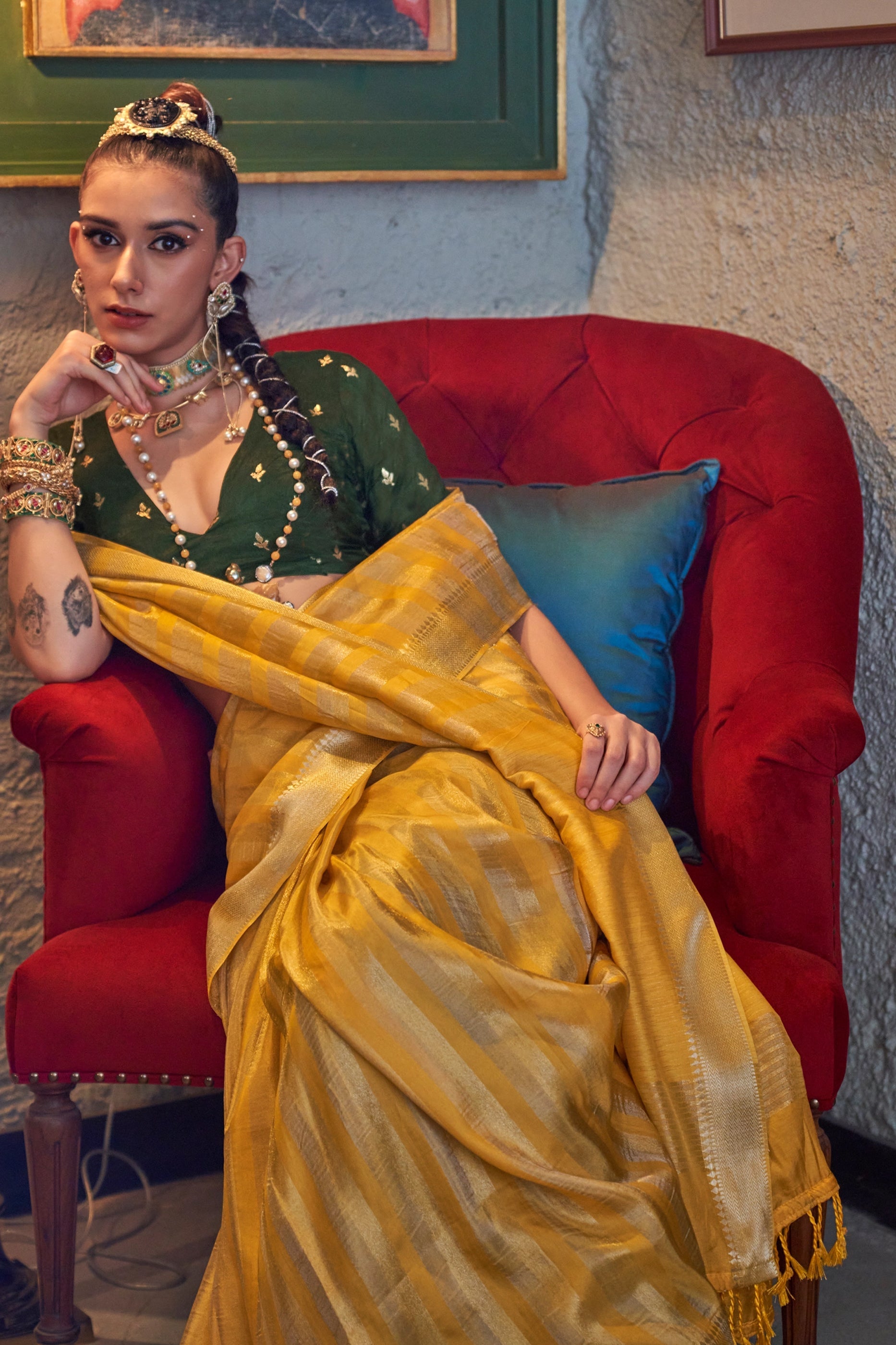 Yellow Woven Viscose Saree-SAR11475_2_SareeButa.com