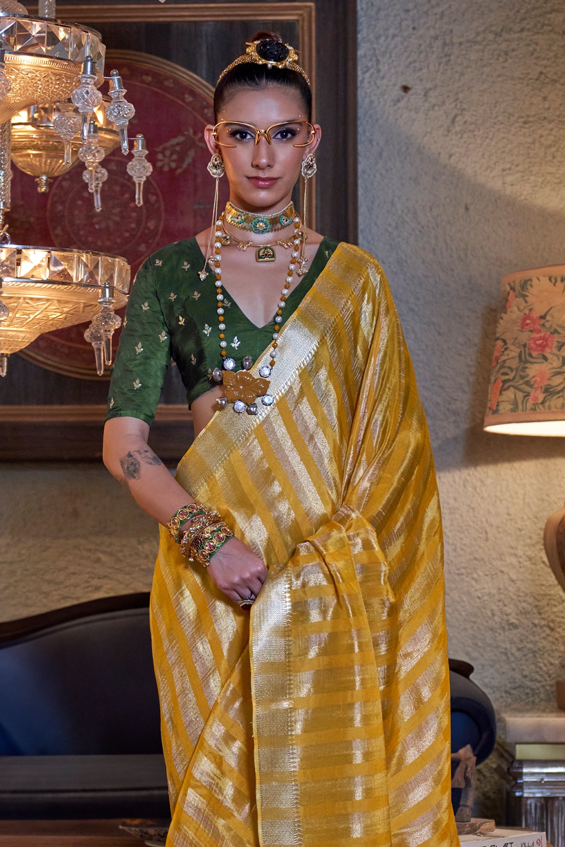 Yellow Woven Viscose Saree-SAR11475_3_SareeButa.com