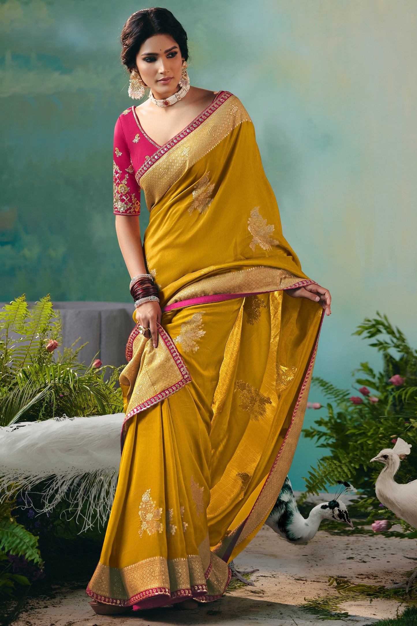 Yellow Woven Viscose Silk Banarasi Saree-SAR10573_1_SareeButa.com