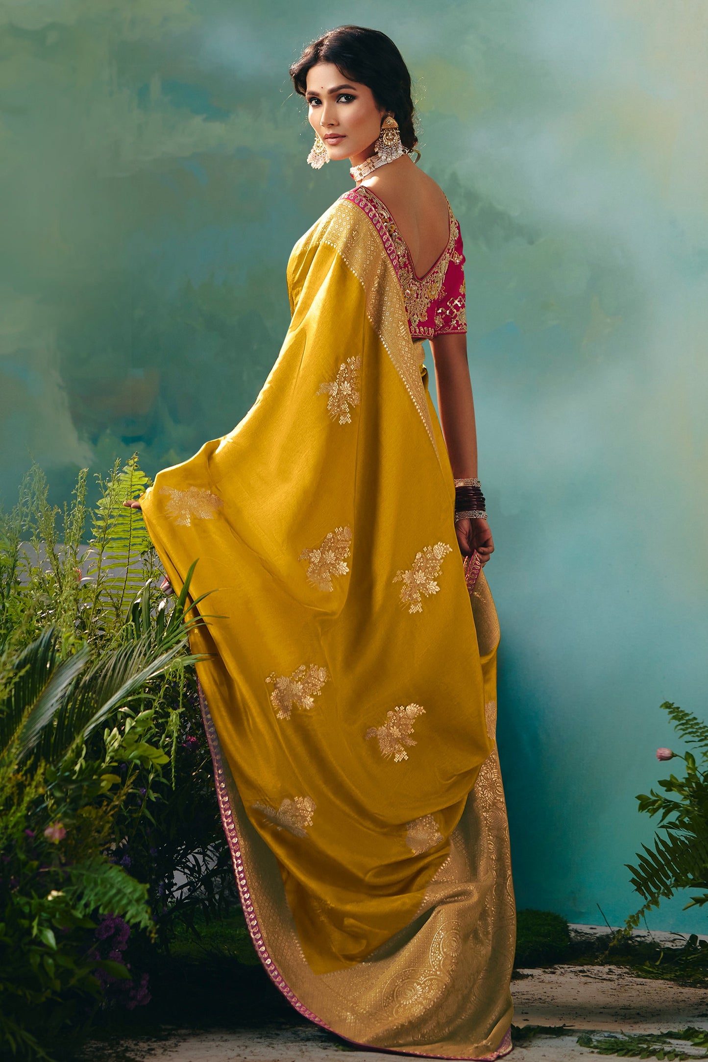 Yellow Woven Viscose Silk Banarasi Saree-SAR10573_3_SareeButa.com