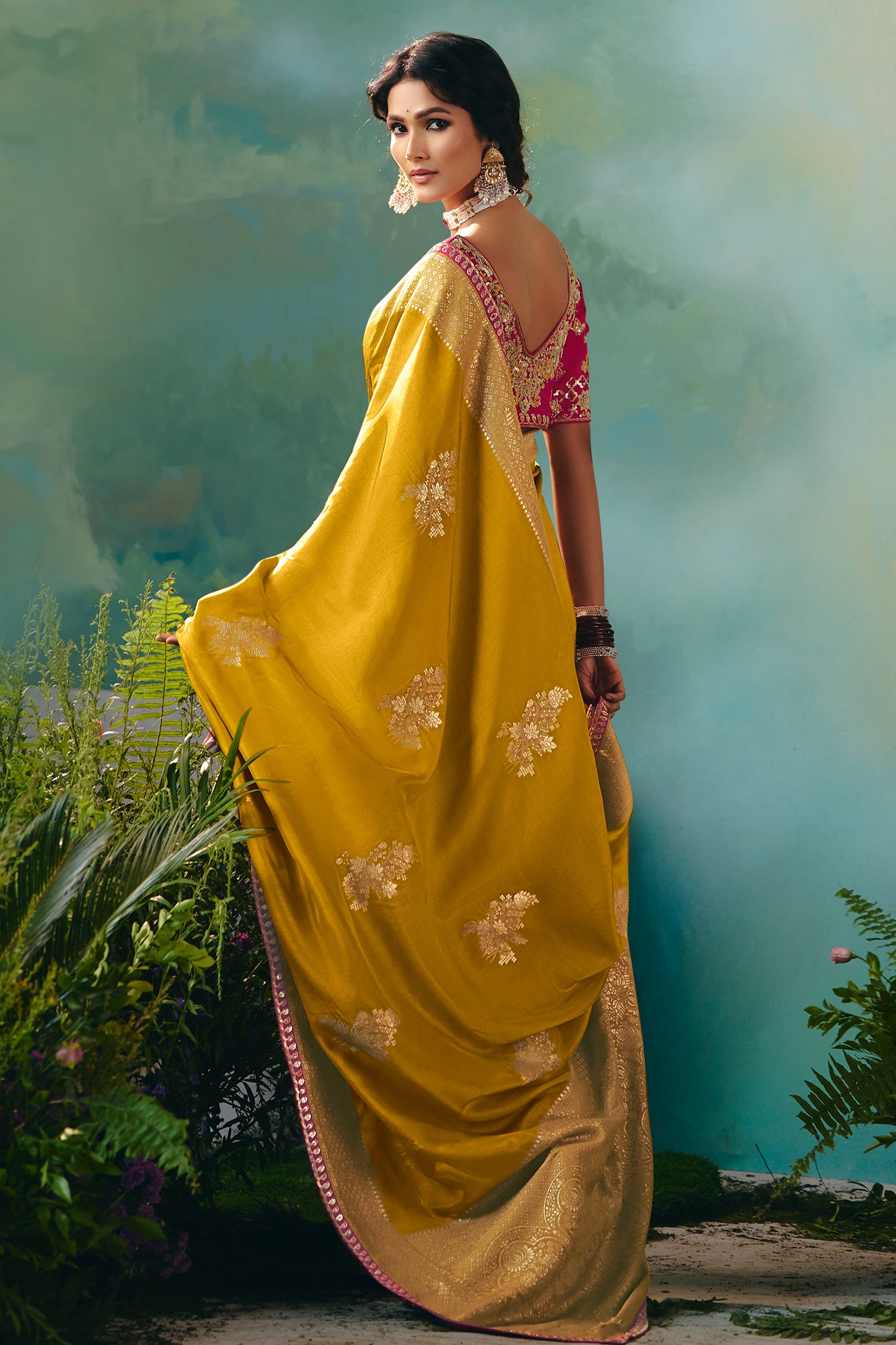 Yellow Woven Viscose Silk Banarasi Saree-SAR10573_3_SareeButa.com