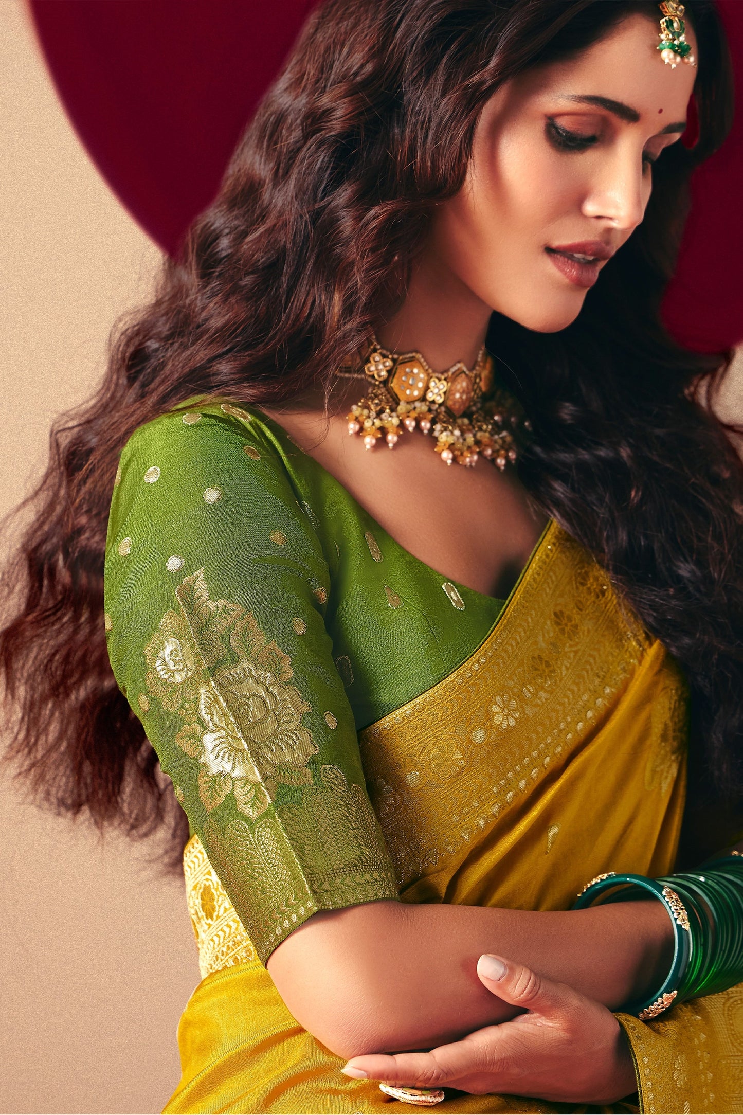 Yellow Woven Viscose Silk Saree With Brocade Blouse-SAR10248_2_SareeButa.com