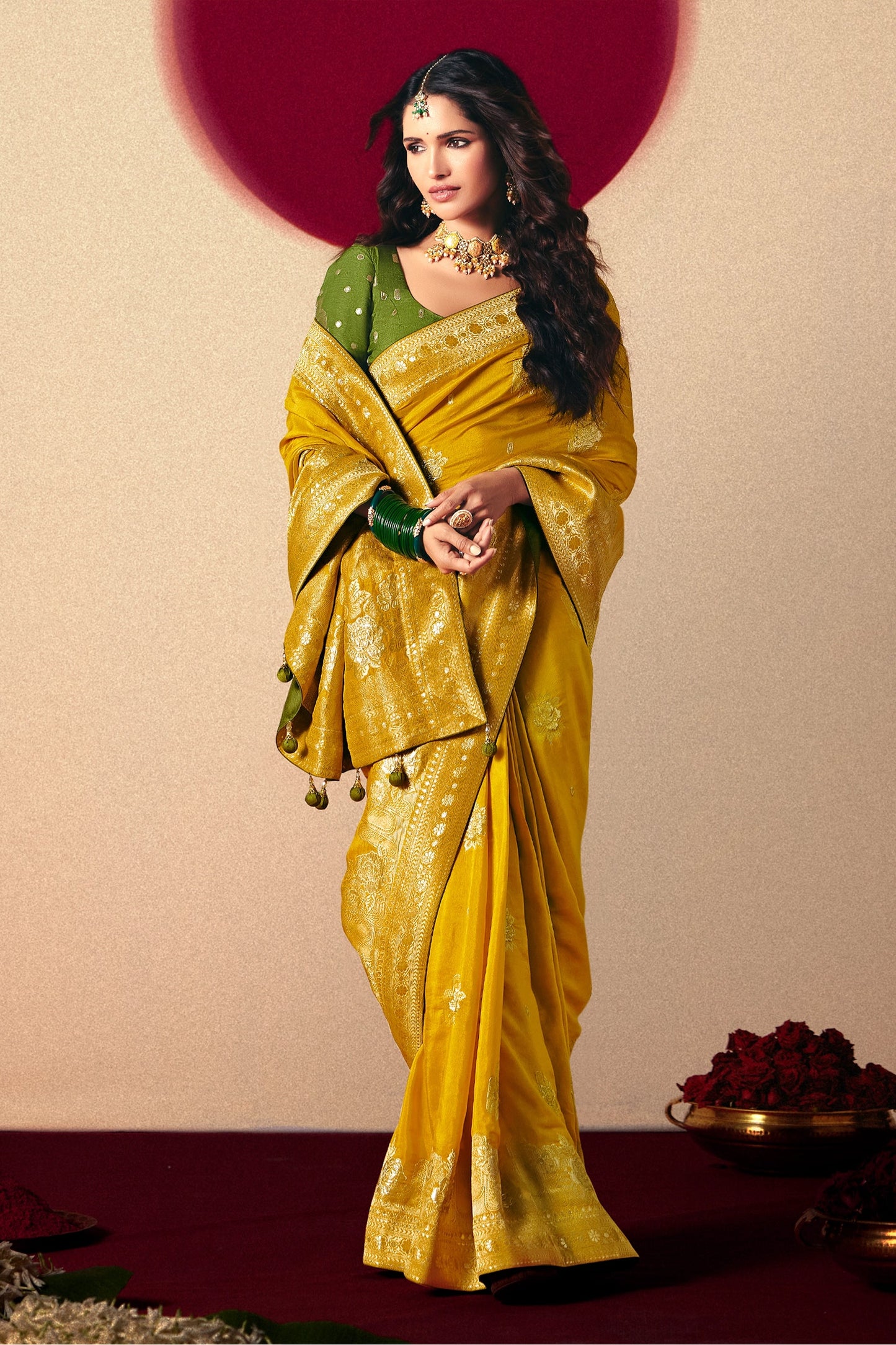 Yellow Woven Viscose Silk Saree With Brocade Blouse-SAR10248_3_SareeButa.com