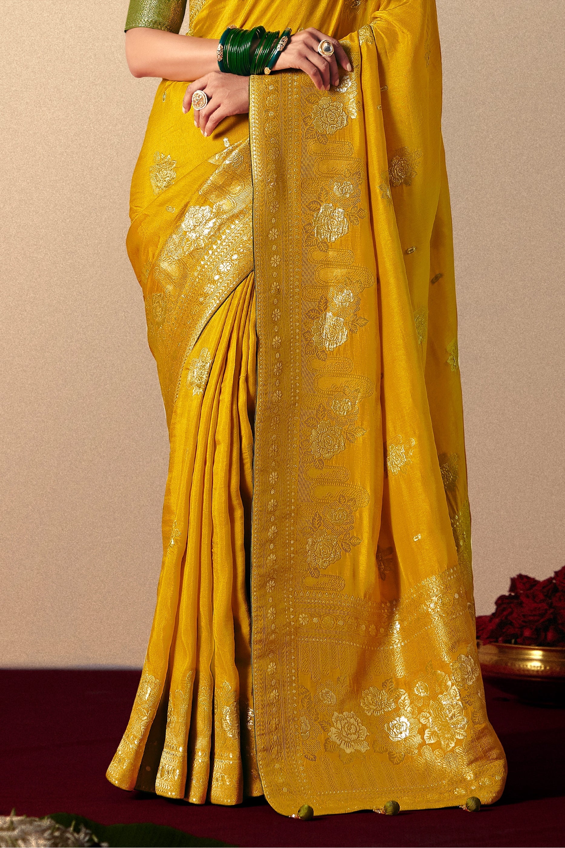 Yellow Woven Viscose Silk Saree With Brocade Blouse-SAR10248_5_SareeButa.com