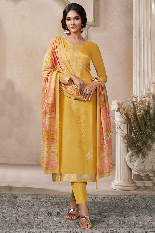 Yellow Woven Viscose Muslin Suit-SAR11736_1_SareeButa.com