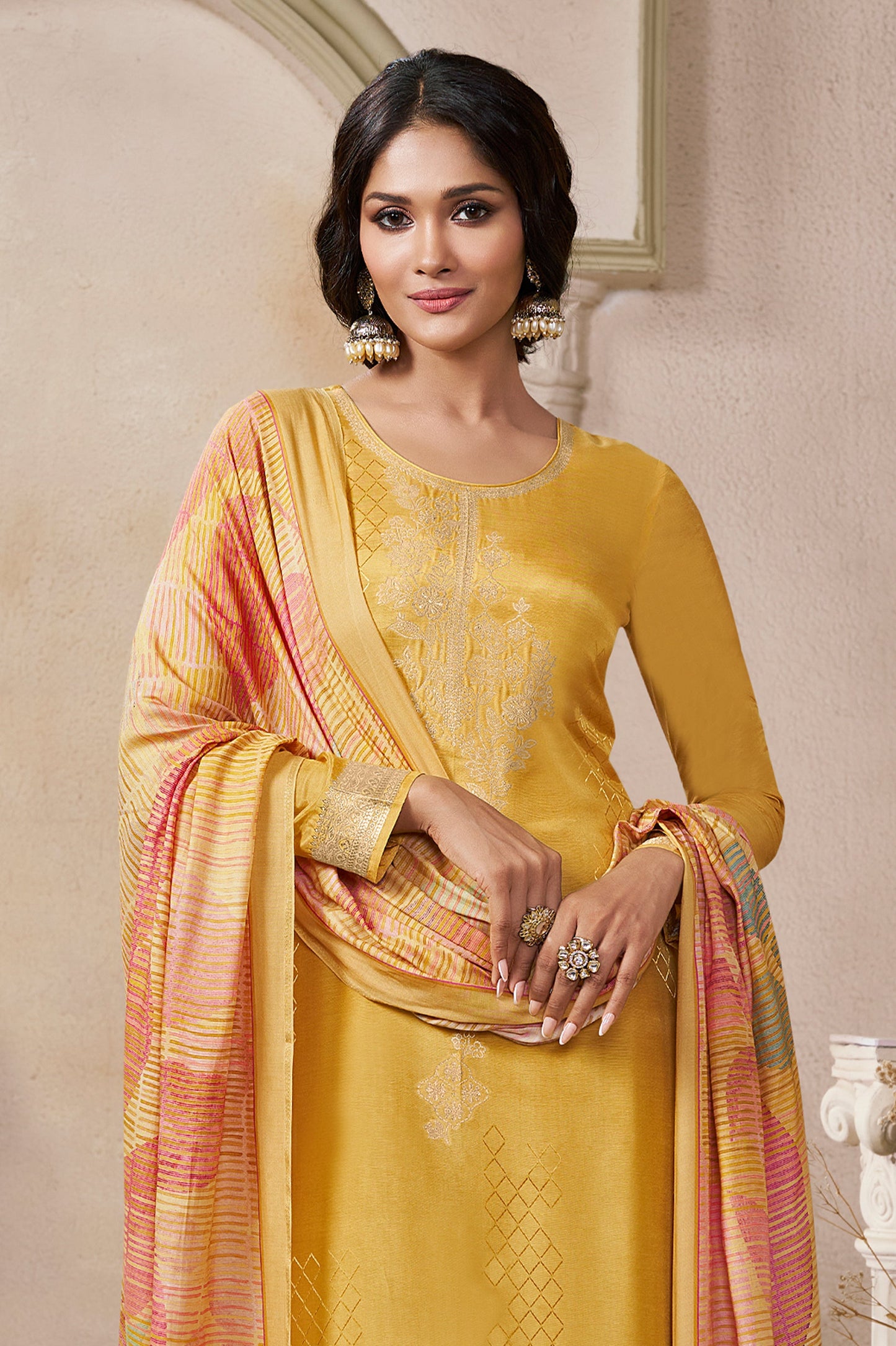 Yellow Woven Viscose Muslin Suit-SAR11736_3_SareeButa.com